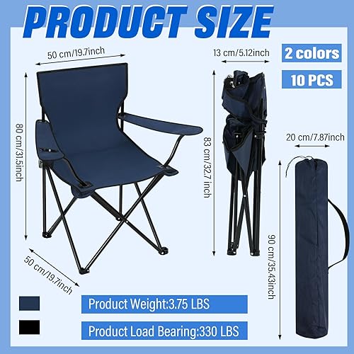 Miniatura 2 de Huwena Paquete de 10 sillas plegables de camping con bolsa de transporte, sillas de césped portátiles para exteriores, sillas de playa ligeras