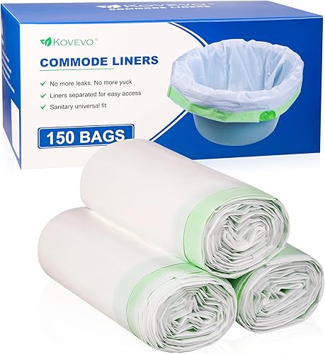 Commode Liners - 150 forros fuertes para inodoro portátiles, se adaptan a todas las sillas estándar para adultos, inodoro, cubo de inodoro, bandeja