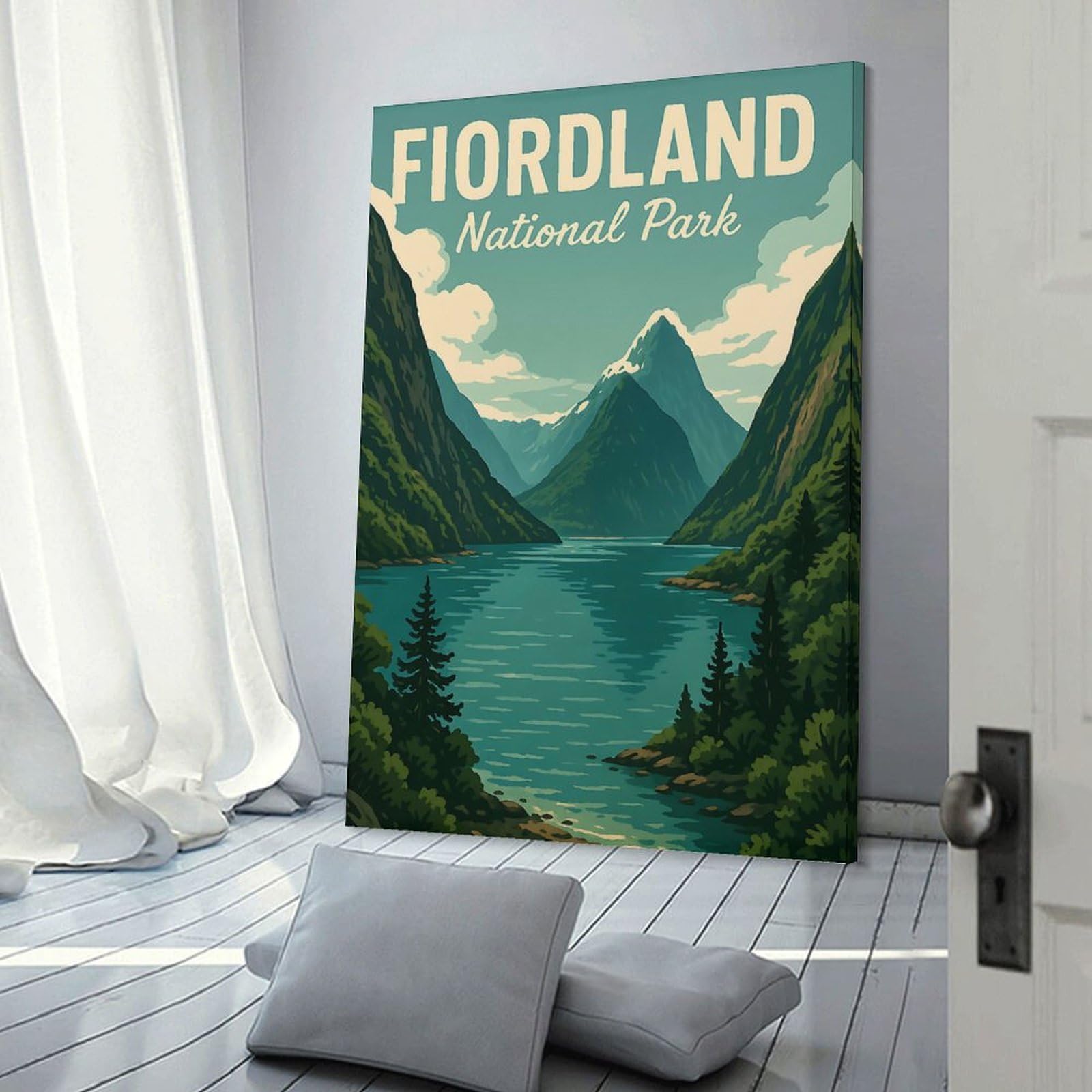 Junmoney Frame-Style-7 Fiordland National Park Landscape Poster Decorative Canvas Print, 16X24inch(40X60cm), For Contemporary Homes, Apartments Or Offices, Home Artwork For Modern Interiors