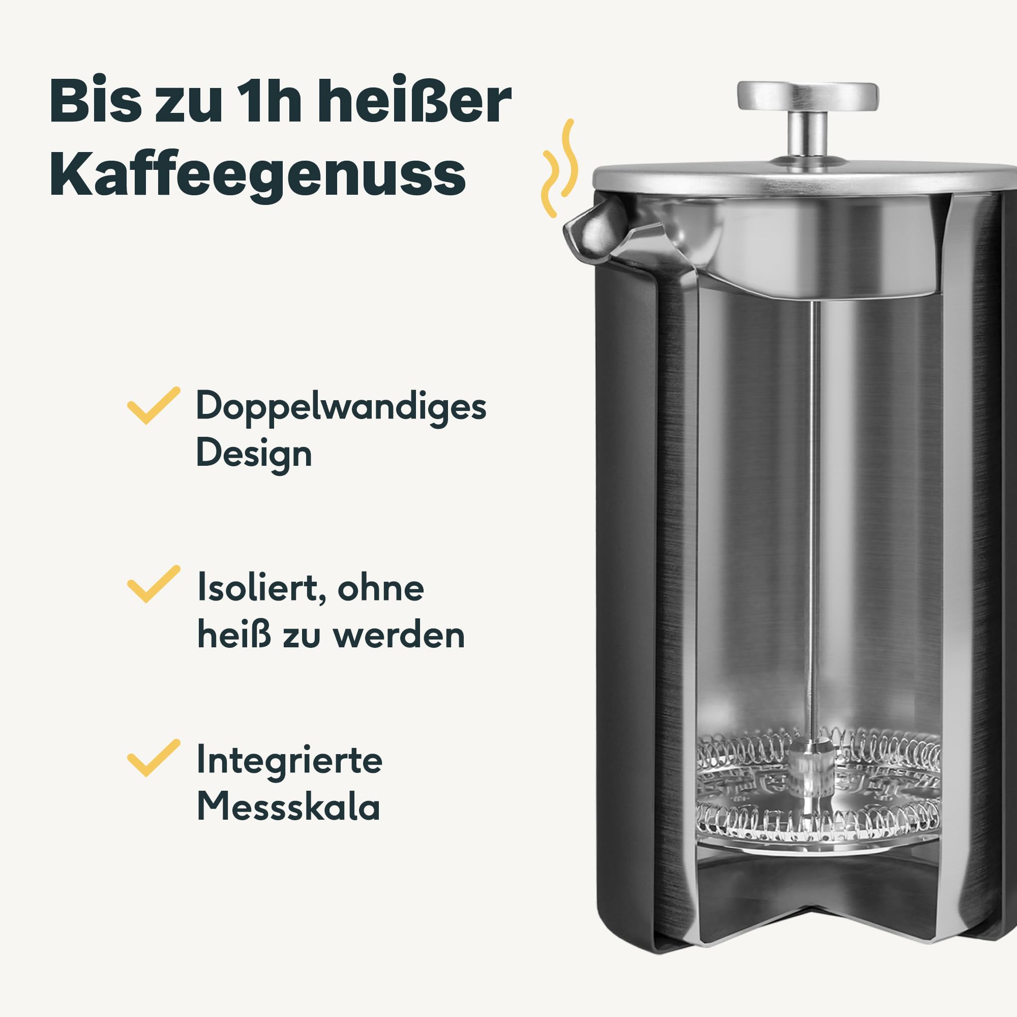 SILBERTHAL French Press Thermo 1 Liter - Kaffeebereiter Edelstahl - Doppelwandig isolierte Kaffeepresse für Outdoor - Kaffeekanne zum Verschenken
