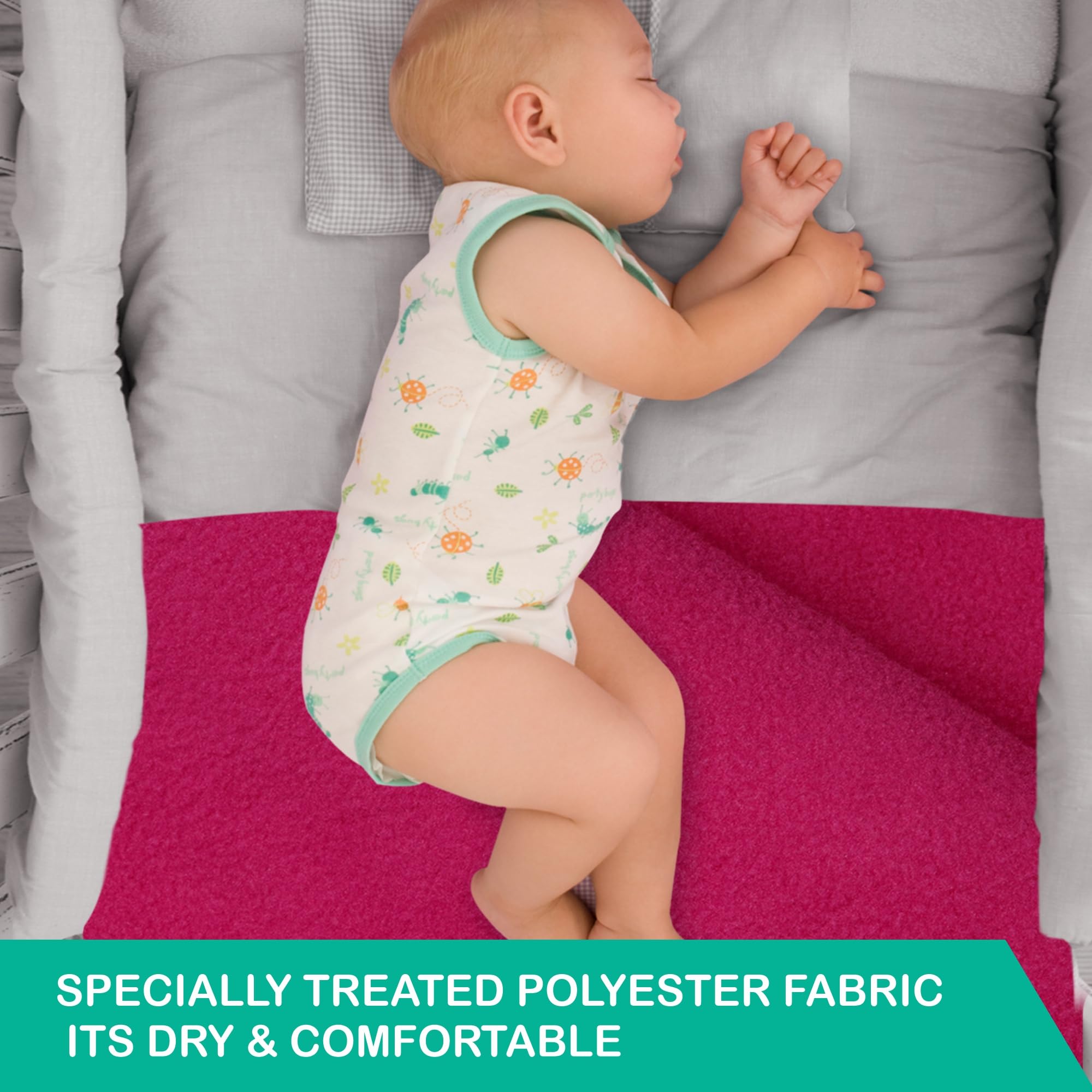 Bumpers Waterproof Quick Dry Sheet for Baby| Bed Pad Extra Absorbent Washable Matress Protector| Baby Bed Protector Sheet for Toddler Children (Rani Pink, Medium (100x70 cm)) - Image 6 thumbnail