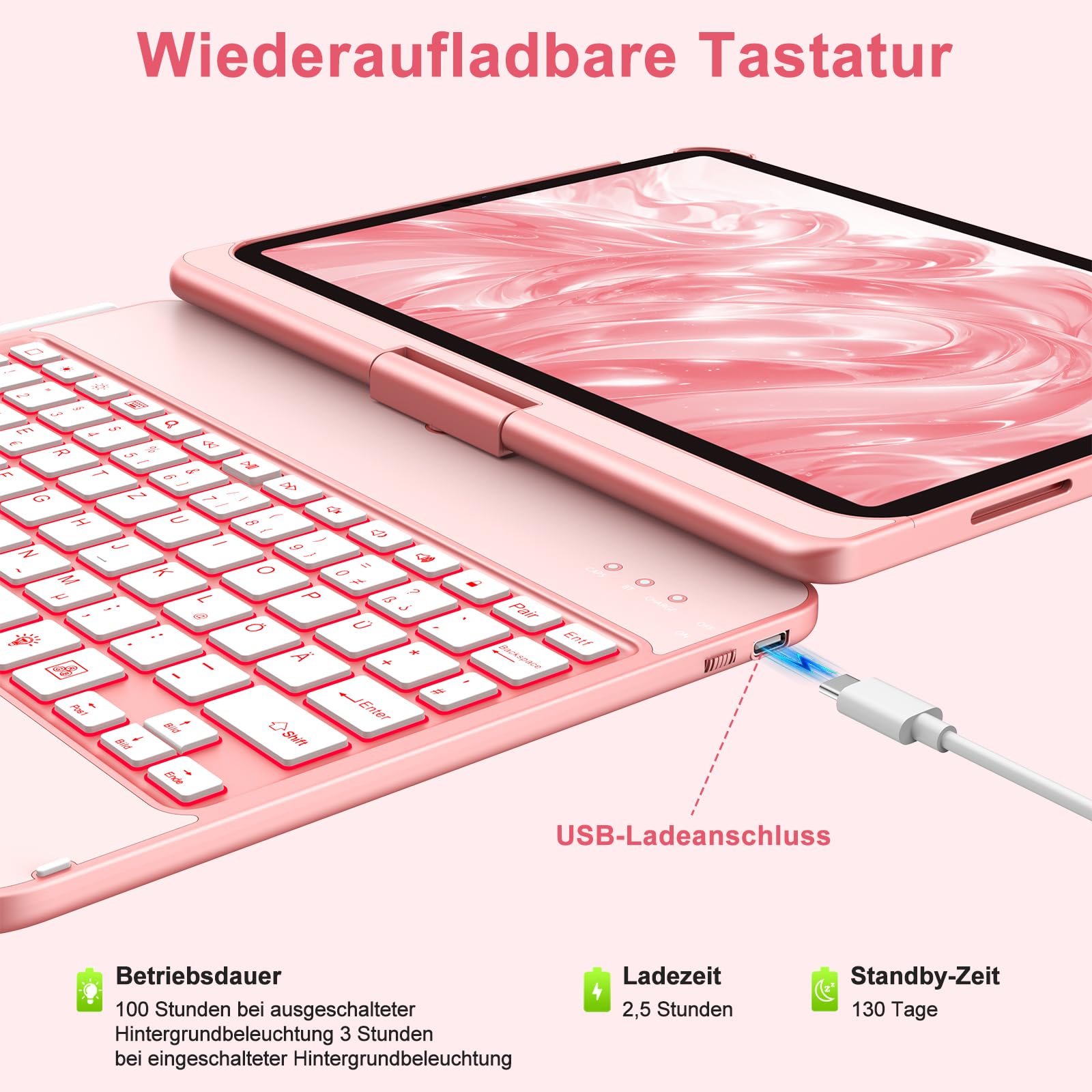 aMZCaSE für iPad 10. Generation 2022/A16 11.Generation 2025 (10,9/11 Zoll) Hülle mit Tastaturhülle,Touch für 10./11. Generation Hülle–360° drehbar & Stifthalter,DE-Layout (Roségold)