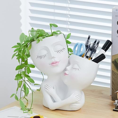 Miniatura 4 de Macetas faciales para plantas al aire libre, macetas de doble cabeza para suculentas para interiores y exteriores, bonita maceta de resina con