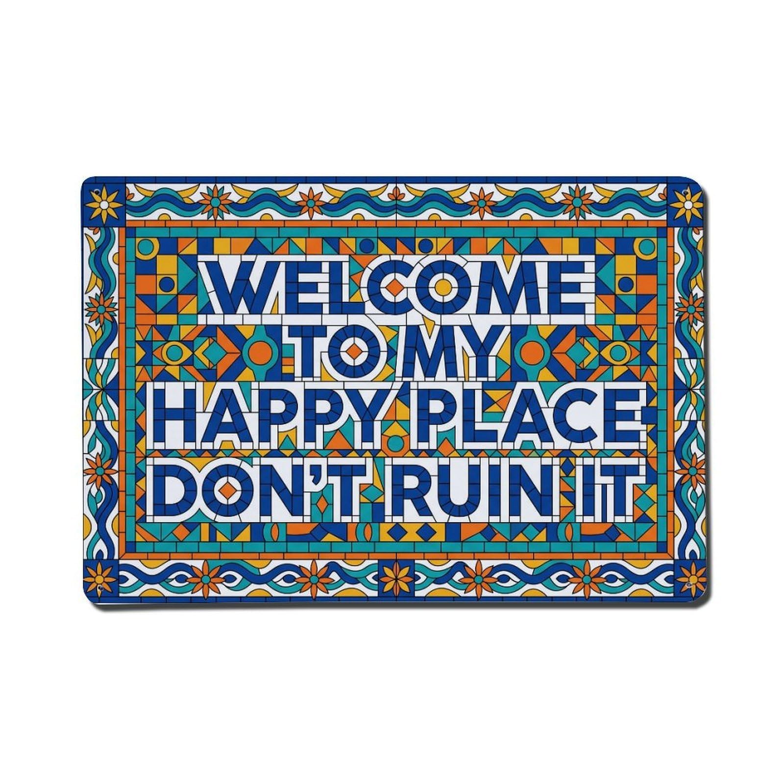 Mosaic Colorful Courtyard Humor Metal Tin Sign Plaque Wall Decor for Cafe, Club Bar, Office, Home Garden Metal Poster 8x12Inch