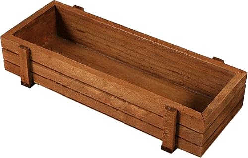 Miniatura 6 de plplaaoo Maceta de madera, cajas rectangulares para exteriores, caja de almacenamiento rectangular de madera con platillos para interior y exterior,