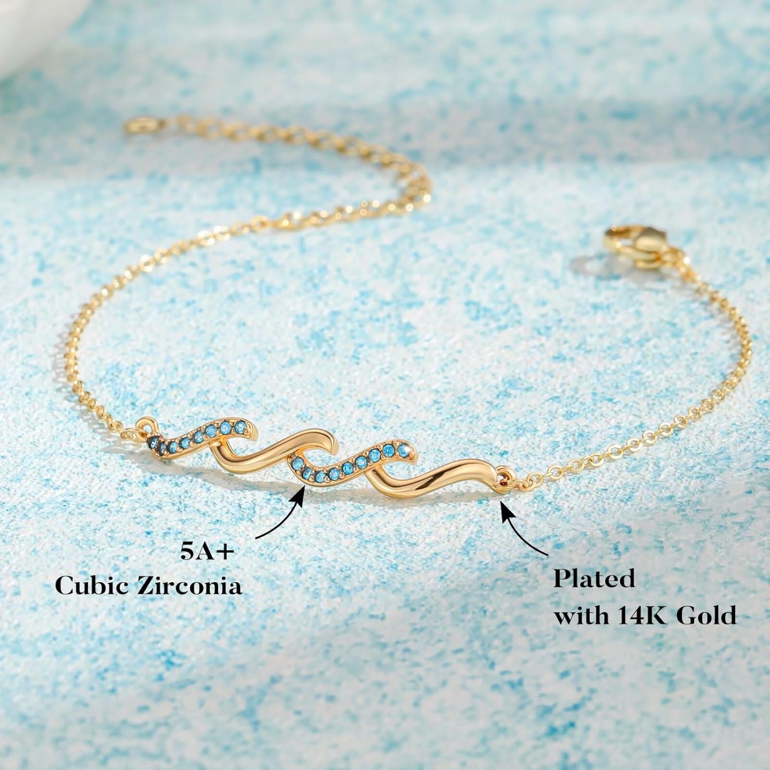 IEFLIFE Valentines Gifts for Her Women - 14K Gold Plated Wave Bracelets for Women Her, Valentines Gifts for Her Kids Girl Bracelet, Valentine Gift for Daughter Granddaughter - Image 4