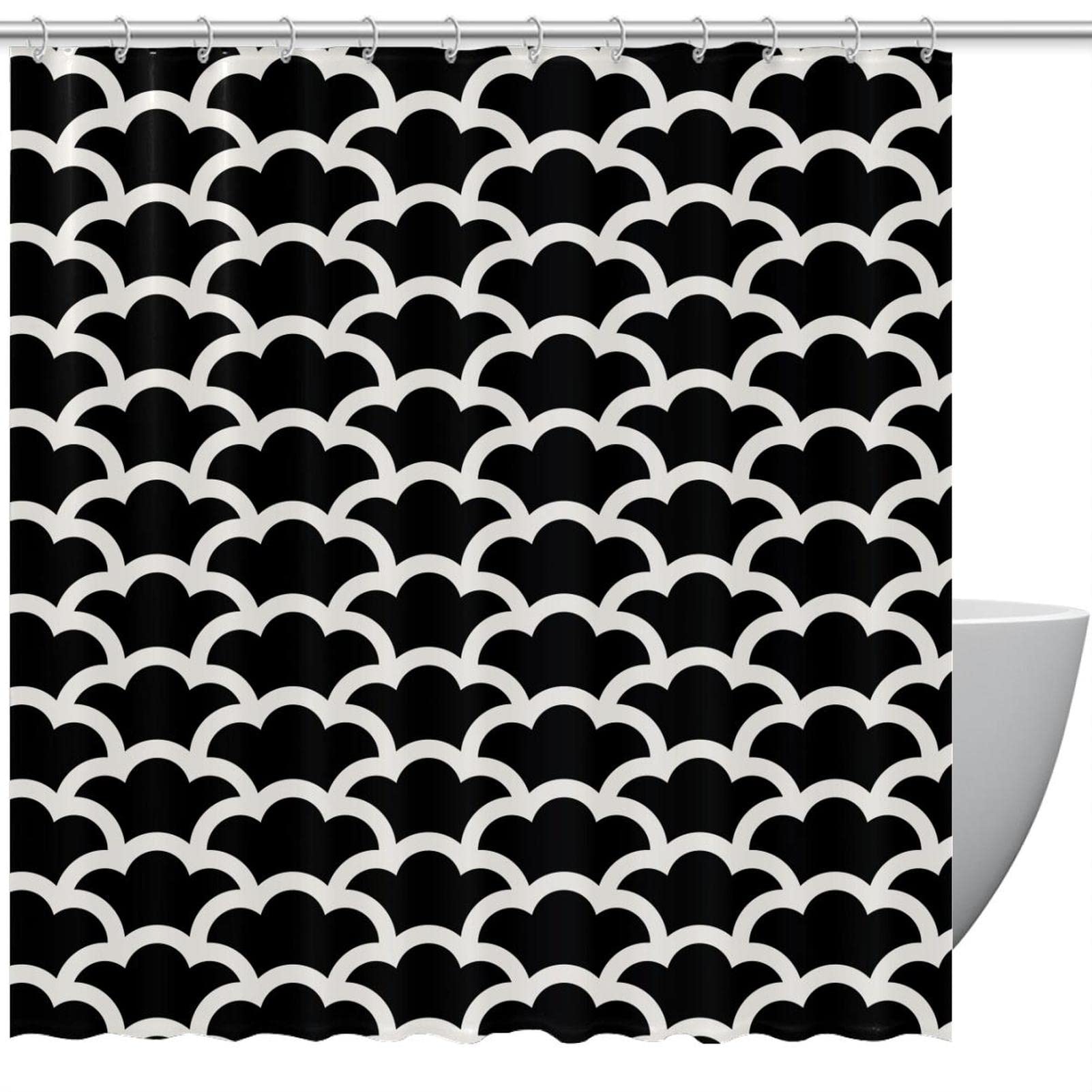 Rideau de douche chic et robuste 183x183 cm motif nuage japonais noir