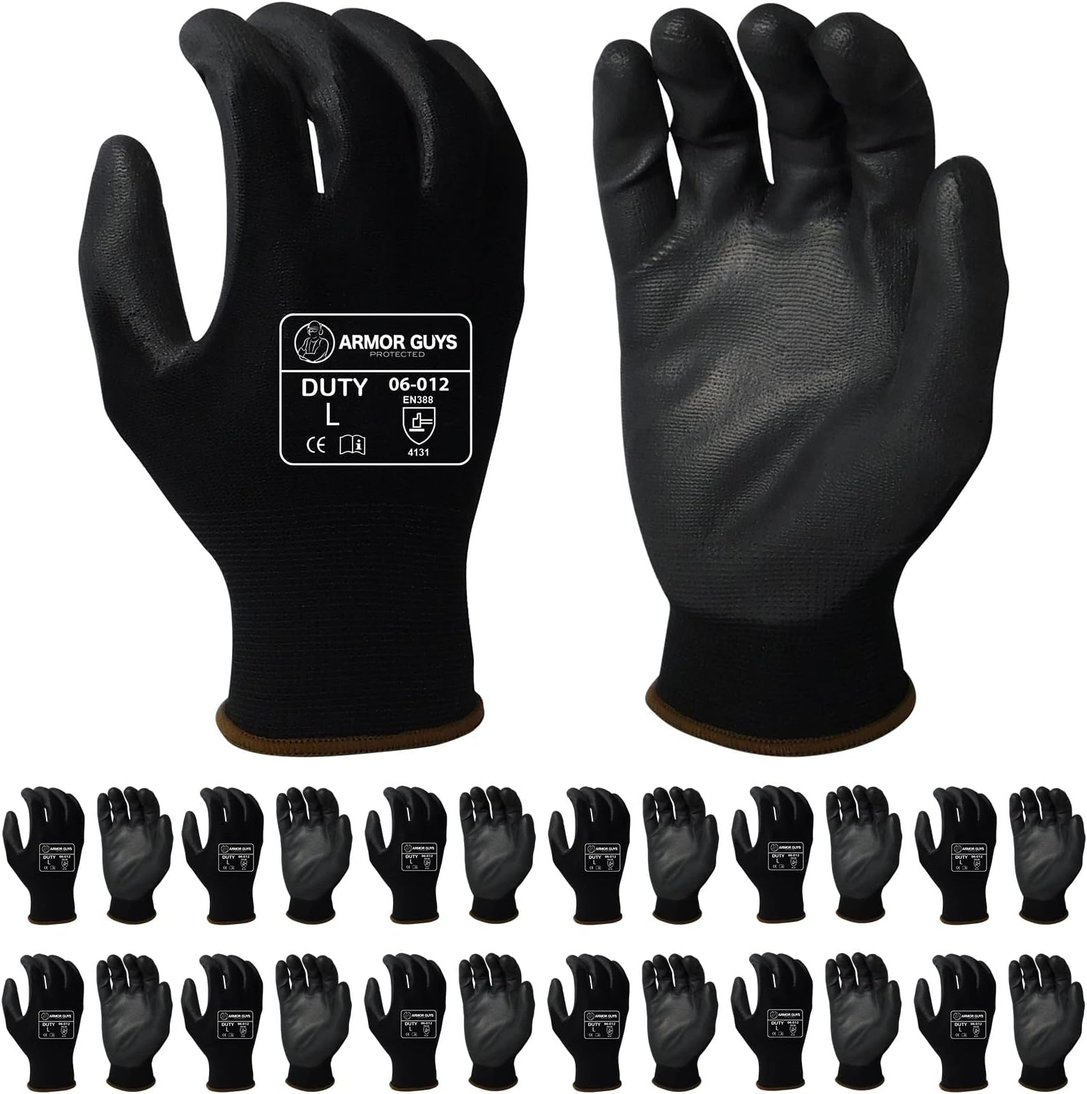 Duty General-Purpose Work Gloves - Black Polyurethane Palm Coating for Superior Grip, Comfortable Black Nylon Liner- Ideal for Assembly, Inspection, and Light Manufacturing - Size XL, 12/PK