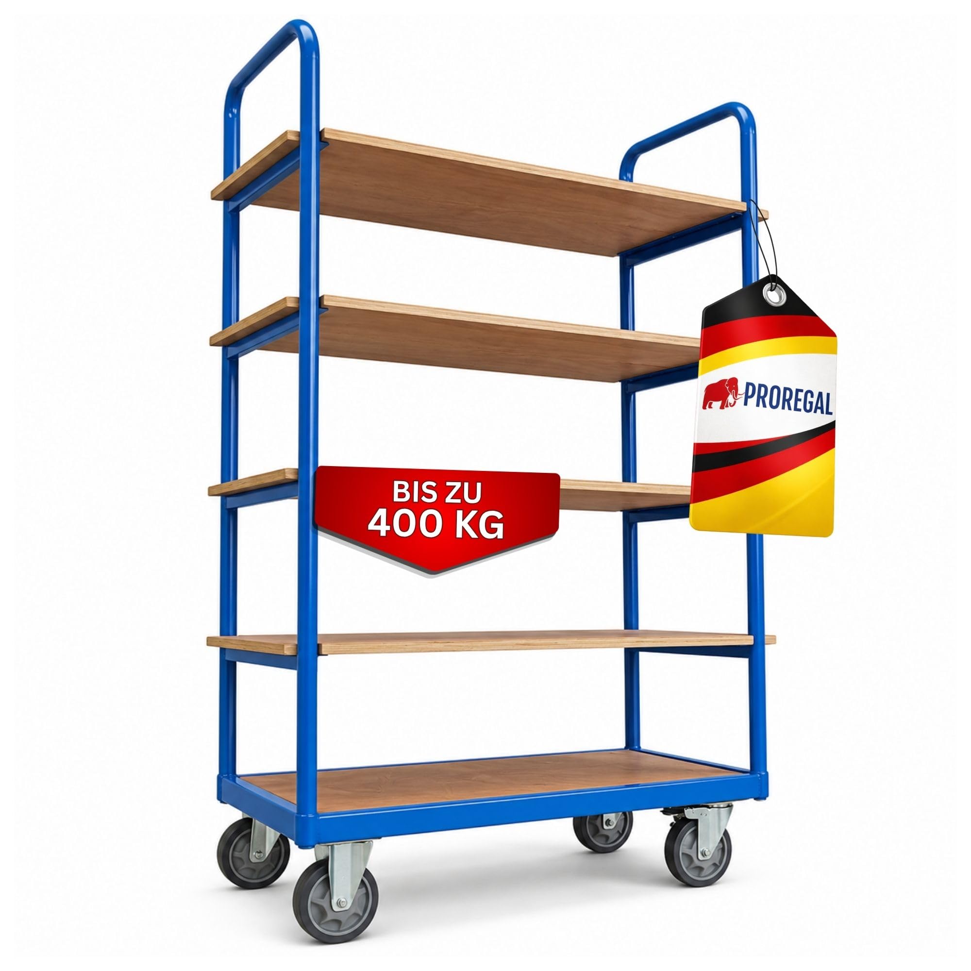 PROREGAL Profi Etagenwagen Kommissionierwagen Kommissionierregal Regalwagen mit 5 Etagen | HxBxT 186x111X50cm | Traglast 400 kg | 2X Lenkrollen mit Feststellbremse & 2X Bockrollen | Lichtblau