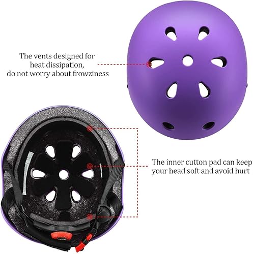 Miniatura 6 de Casco de patineta ajustable con rodilleras, coderas, muñequeras, casco de bicicleta y almohadillas para niños pequeños y jóvenes (3-5-8-14+edades)