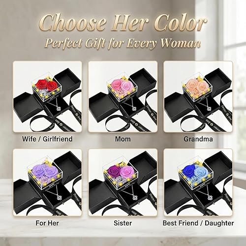 Miniatura 5 de 2 Rosas Preservadas Regalo para Mujeres - Rosa Eterna con Collar I Love You - Regalos Románticos de Cumpleaños para Novia Mamá Ella Esposa Abuela en