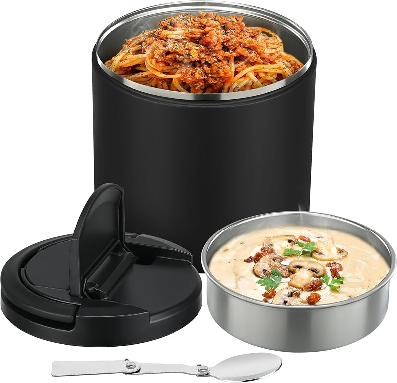 40oz Insulated Food Jar-Say Goodbye to Spills&Cold Meals|QuickLift Airtight Leak-Proof Lid Thermo for Hot Food, Wide Mouth Soup Thermos Lunch Box Container Adults|Stainless Steel with Folding Spoon