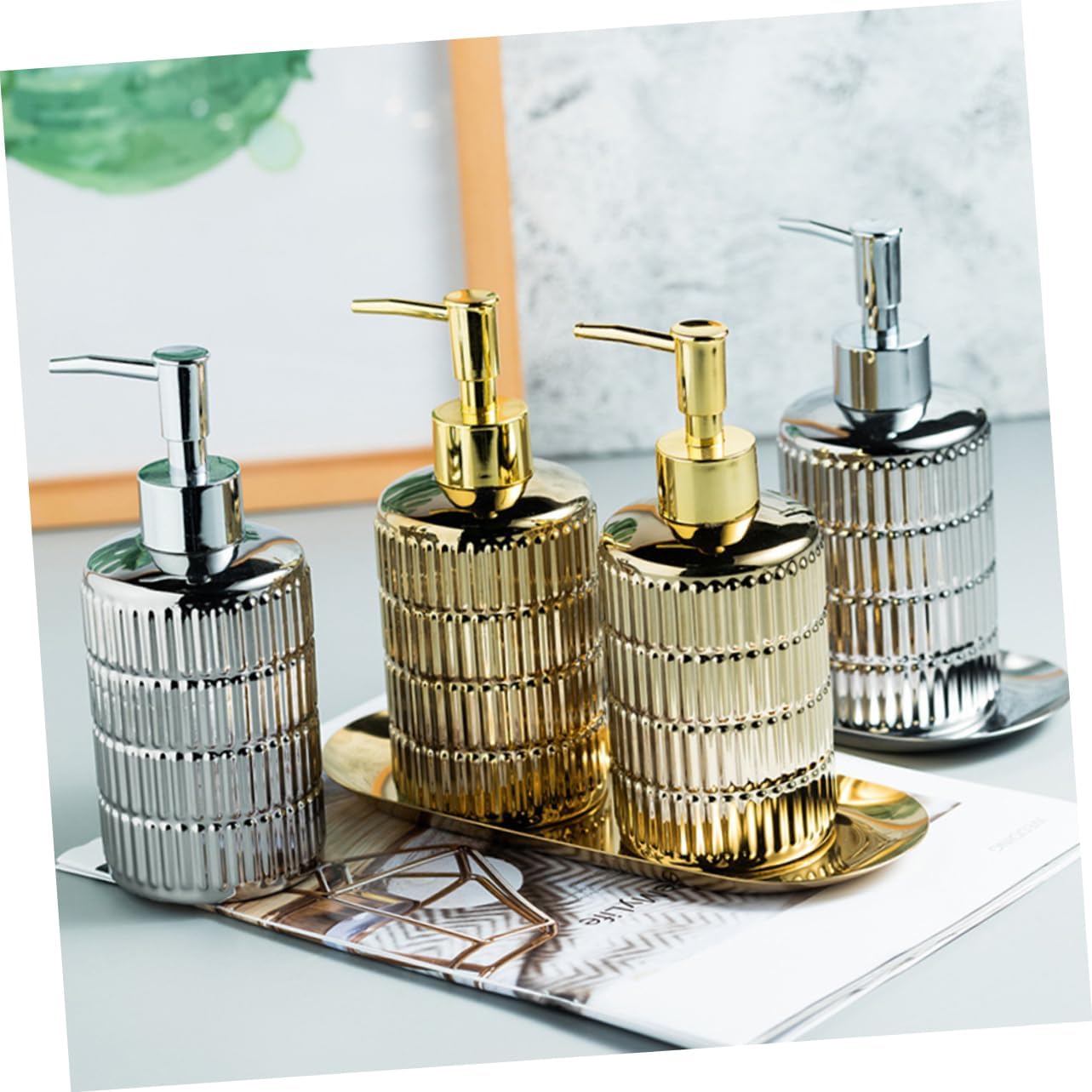 Vaguelly Set of 2 Press Type Lotion Dispensers 16oz Shampoo Wash Containers Pump for Bathroom Storage Plastic Easy Dispensing