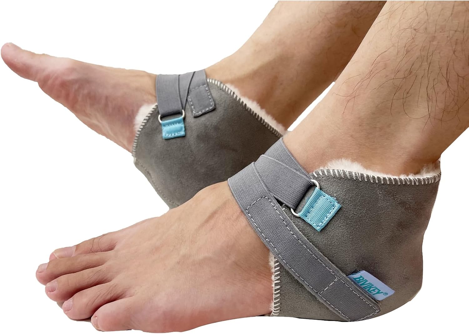 BIVIKE 1 Pcs Australian Sheepskin Heel Protector for Pressure Sores Soft and Breathable Blisters Cracking Ease Pain Promote Rehabilitation Adjustable Securely Fastened(W 5-12 / M 3-10) Grey