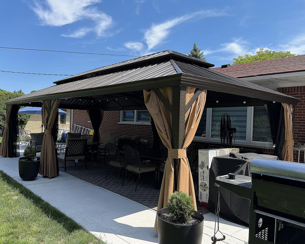PURPLE LEAF Outdoor Hardtop Gazebo 12' x 28' Bronze Frame 4.7" Wide Metal