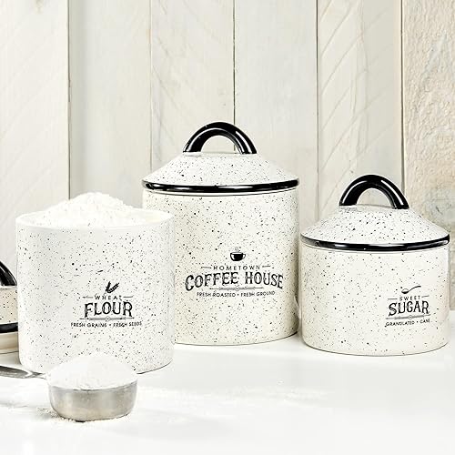 Miniatura 2 de American Atelier Juego de 3 tarros de cerámica en tamaño pequeño, mediano, grande con tapas herméticas para galletas, dulces, café, harina, azúcar,