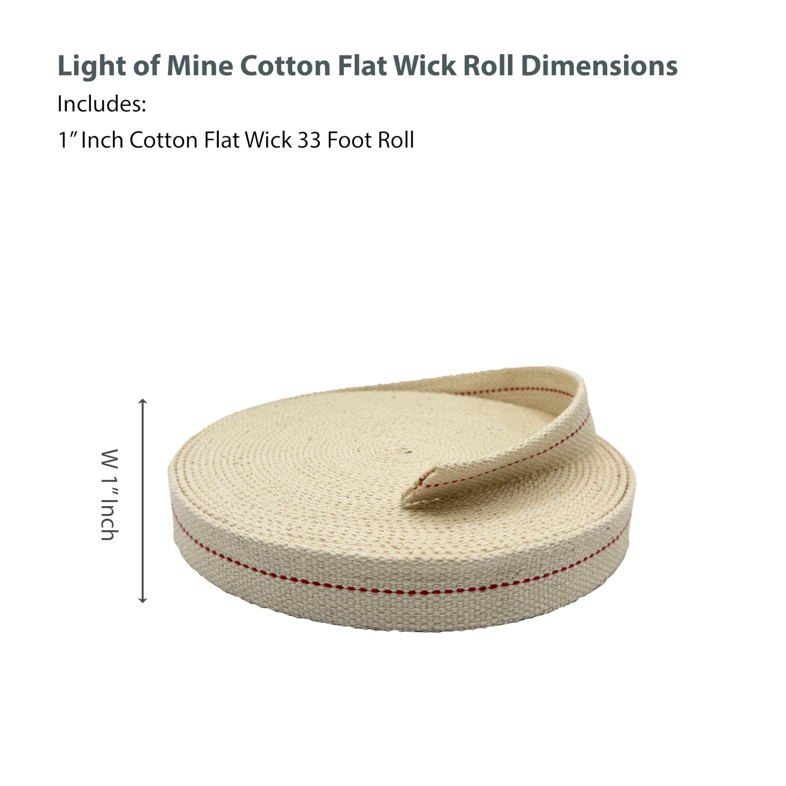 Light of Mine - Stoppino piatto in 100% cotone per olio di paraffina, lanterne a base di cherosene e lampade a olio con punto rosso originale (rotolo da 2,5 cm - 9,1 m)