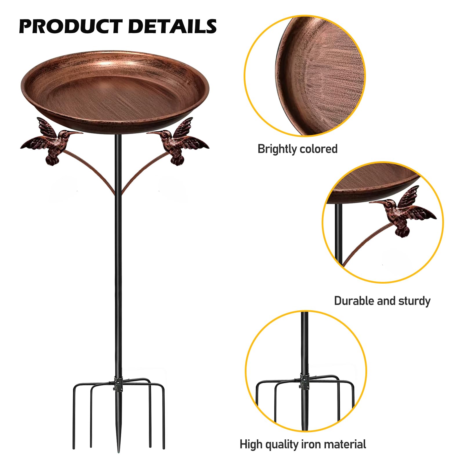 Abreuvoir Oiseaux Extérieur 81 cm, Mangeoire Oiseaux Extérieur sur Piedl pour Jardin, Station D’Alimentation pour Oiseaux Sauvages, Résistant Au Froid, Abreuvoir avec 5 Piques