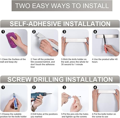 Miniatura 21 de Ninonly 16 Inch Magnetic Knife Strip, Premium Stainless Steel Wall Mounted Kitchen Knives Bar,Space-Saving Powerful No Drilling Magnetic Knife Rack