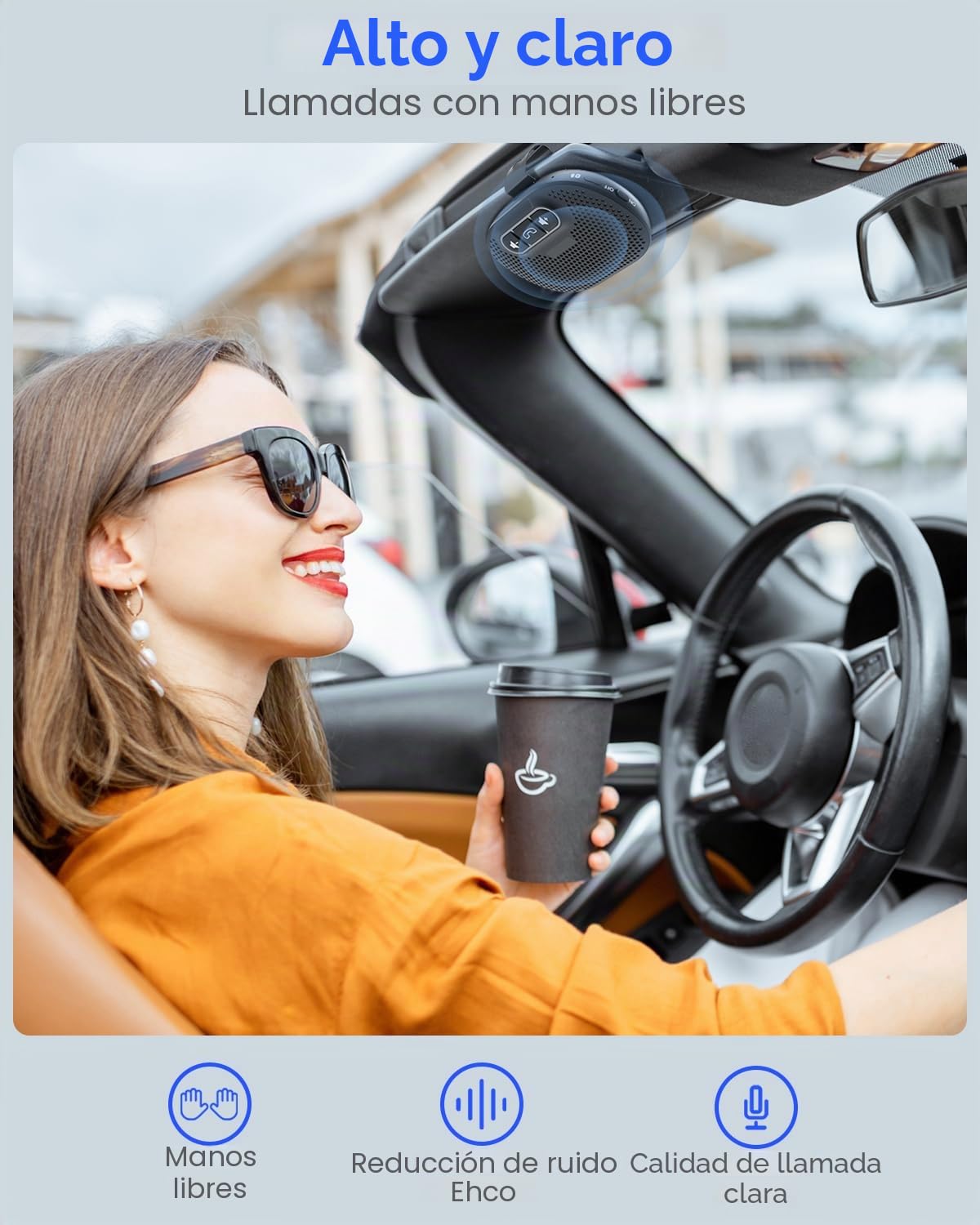 ANSTEN Manos Libres Bluetooth 5.0 para Coche con Micrófono Incorporado, Compatible con GPS, Música, Llamadas, iOS Siri y Asistente de Voz
