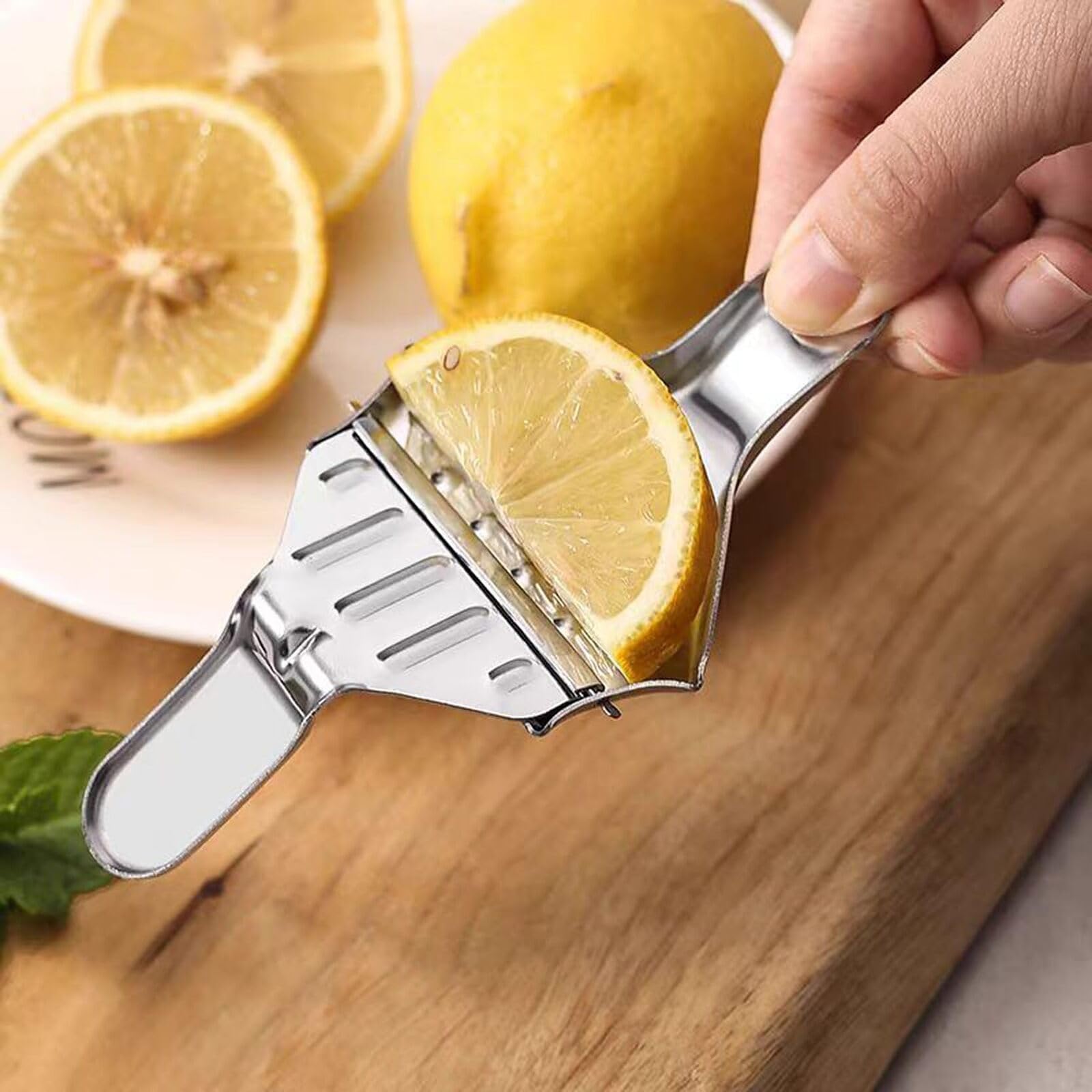 Zitronenschnitzelpresse,2 PCS Handbuch Entsafter Kleine Zitruspresse Handheld Zitronenpresse aus Edelstahl Orangenpresse Manuell Saft Wedge Werkzeuge Küche Zitronenkeilpresse