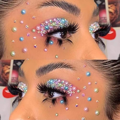 Miniatura 5 de Gemas para la cara de sirena, calcomanías de diamantes de imitación, autoadhesivas, ojos, cuerpo, cara, cristal, AB, maquillaje, perlas, tatuaje,