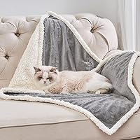 Qeils Waterproof Cat Blanket 25x30 Grey - Soft Sherpa Fleece Reversible Pet Throw, Washable Protector for Couch Bed Car Small Dogs Cats