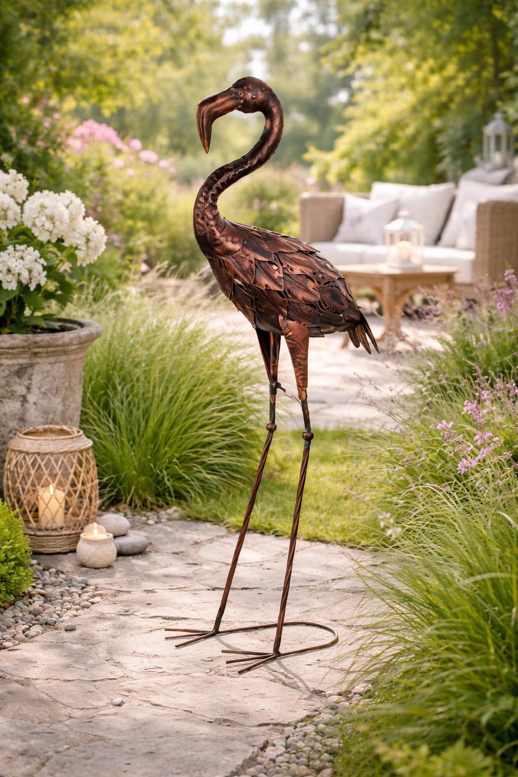 SIGNES GRIMALT Grande fenicottero rosa decorativo in metallo – Statua da giardino o interni, stile elegante, 87 cm