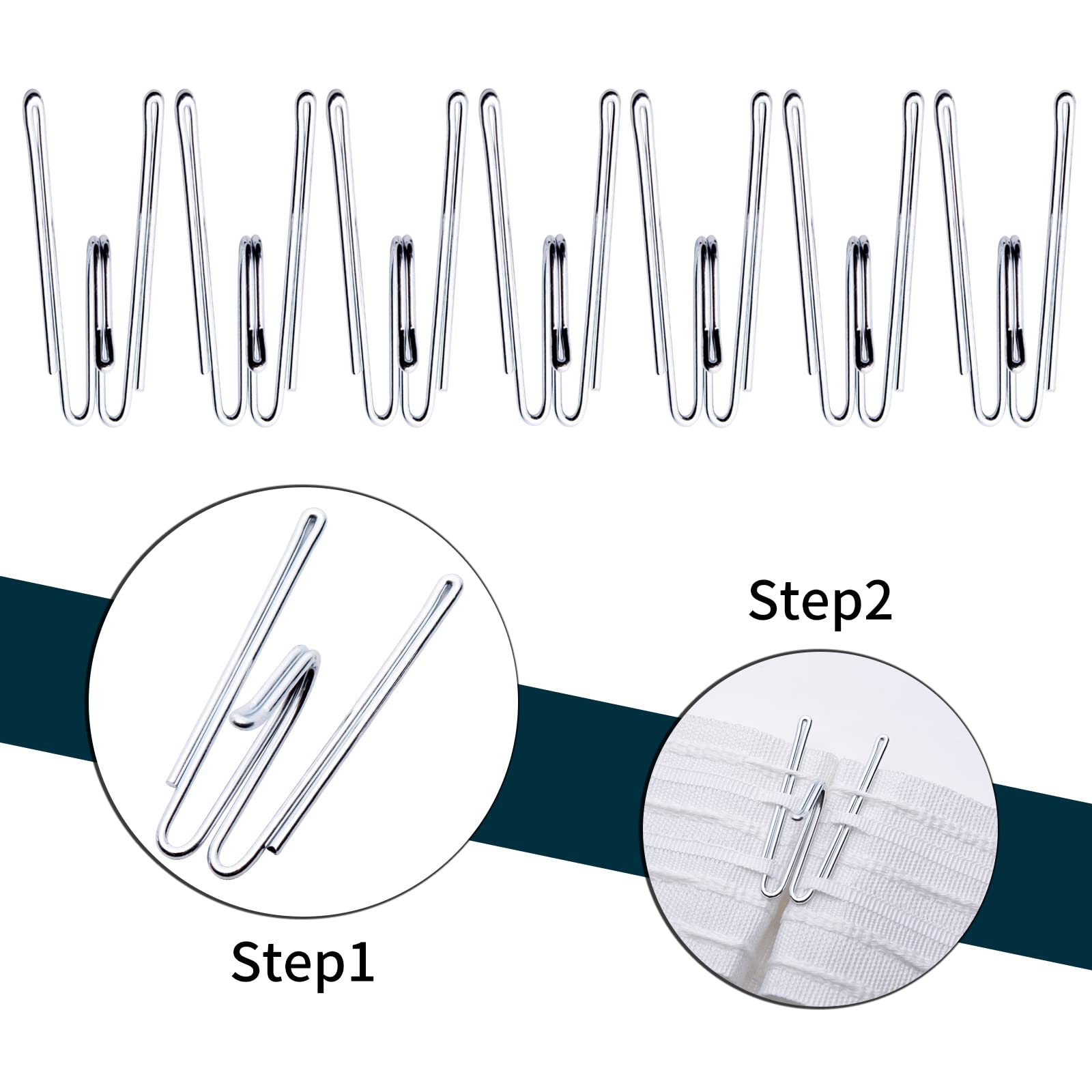 40 Pack Metal Curtain Hooks Heavy Duty Deep Prong Hooks for curtain Header Tape, Silver - Image 3