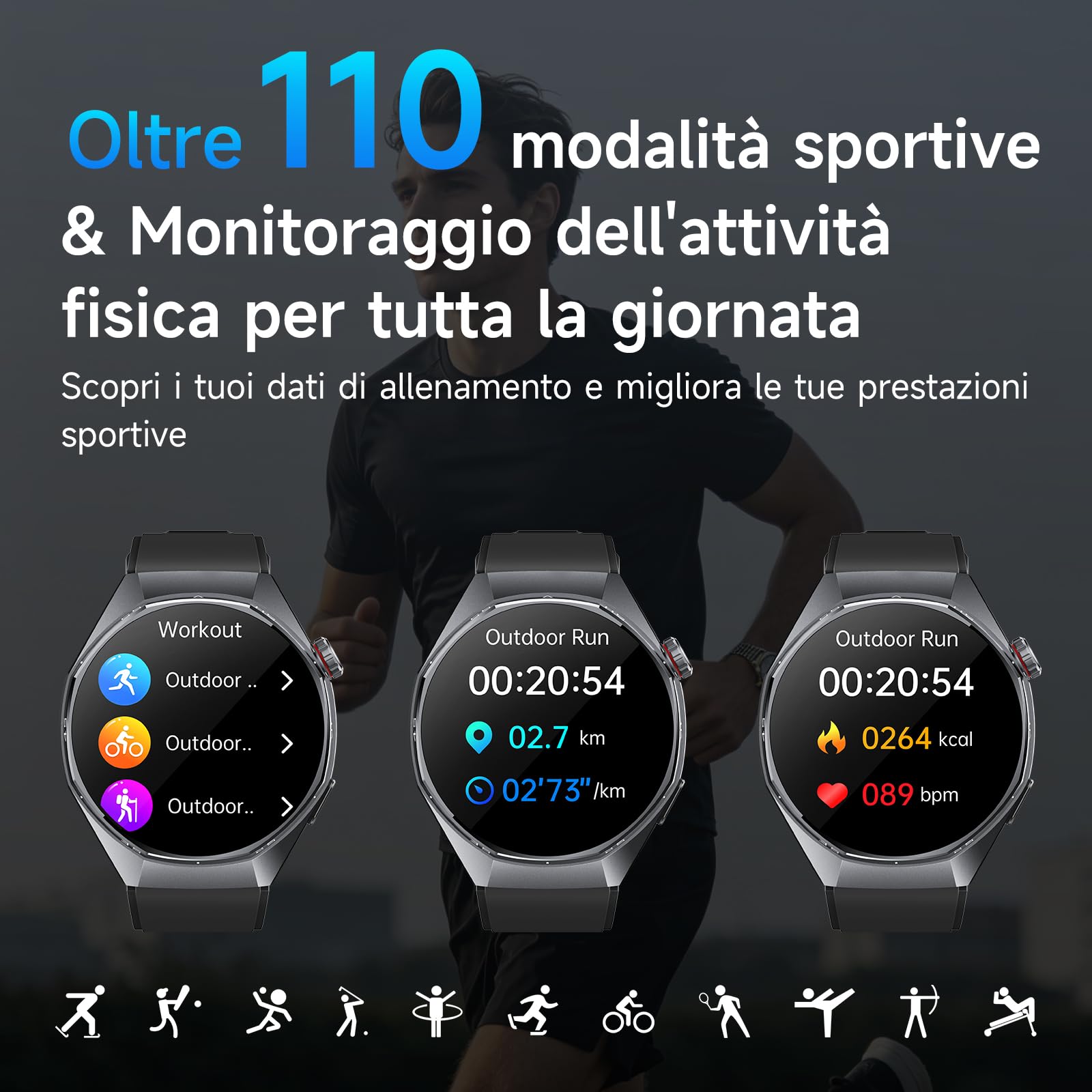 Smartwatch Uomo Con ECG/Pressione Sanguigna/AI Salute/Micro-Check-Up,Nero