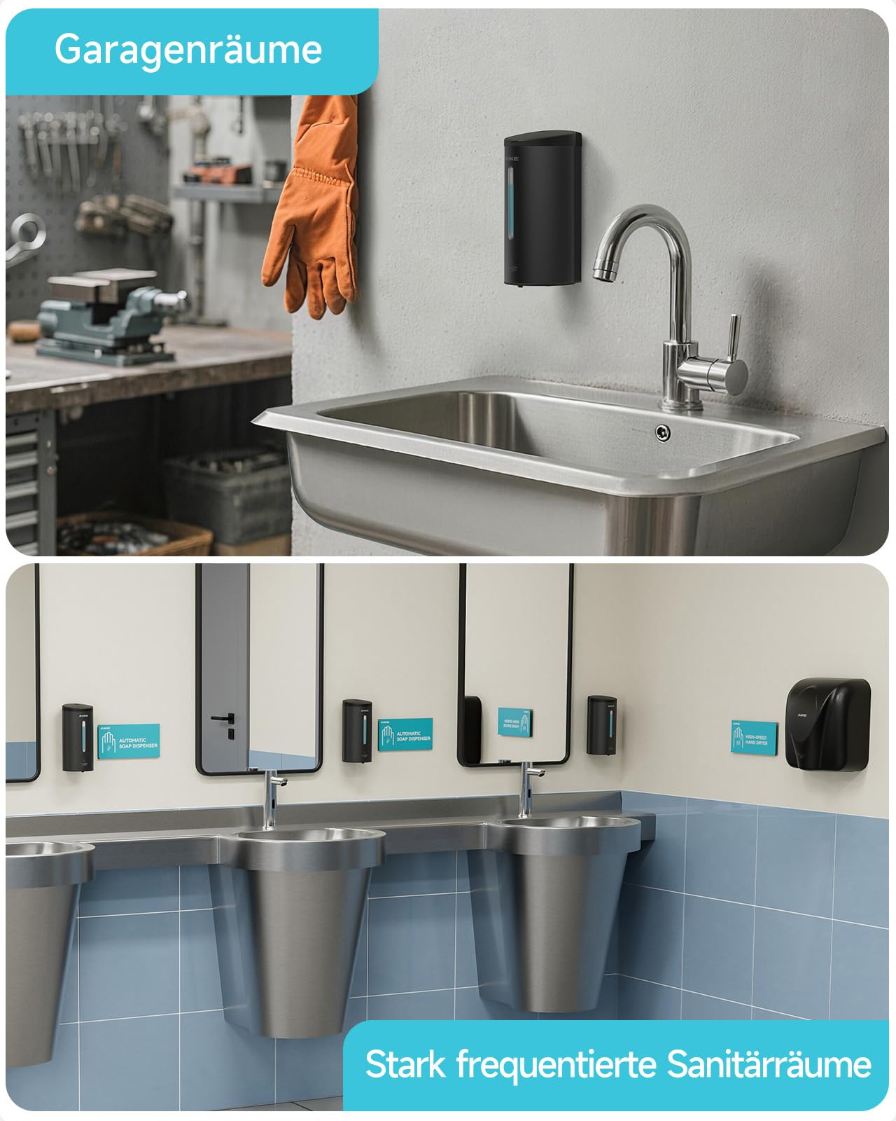AIKE Automatischer Wand-Seifenspender, Für Bad Und Restaurant, AK1205E | 740 Ml Große Kapazität, Fünf Stufen Einstellbar, Wasserdichter Seifenspender Für Den Haus- Oder Gewerbebereich