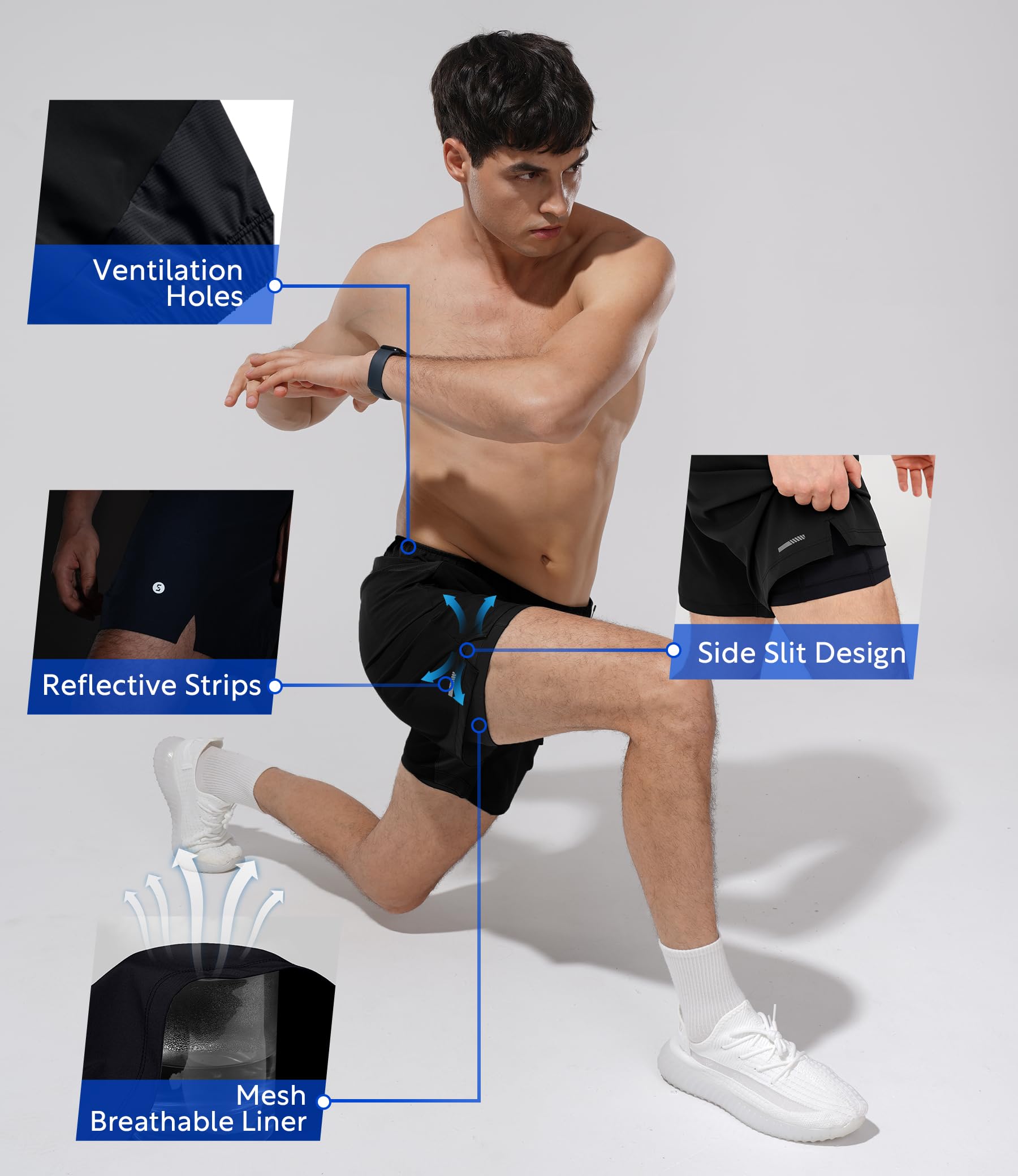Separatec Pantalones cortos de correr 2 en 1 para hombre con forro de compresión con soporte en U, pantalones cortos de secado rápido para entrenamiento atlético y gimnasio
