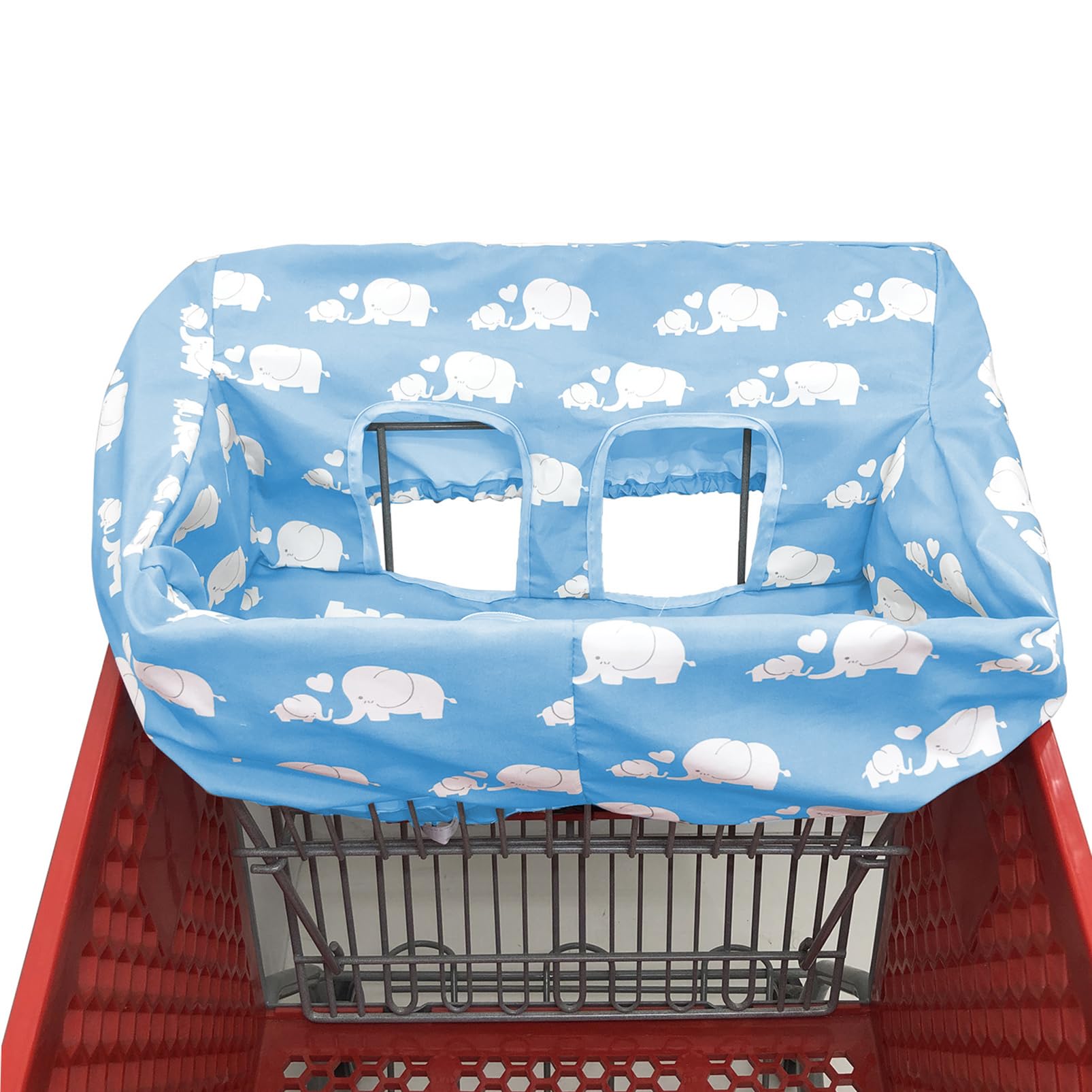 Funda portátil para carrito de la compra | Fundas para silla alta y carrito de comestibles para bebés, niños, bebés y niños pequeños, incluye bolsa de transporte gratis (simple elefante azul)