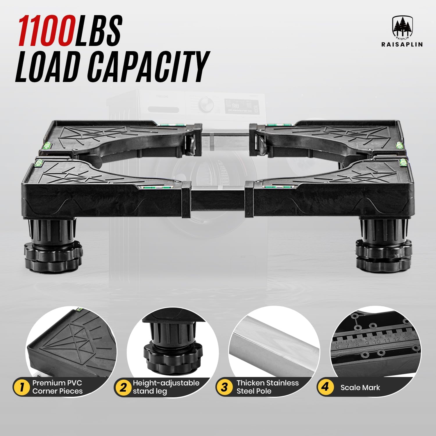 Appliance Dolly Cart with 4 Strong Feet, Raisaplin Adjustable Washing Machine Base Stand Mini Fridge Stand Furniture Stand Mover Mobile Roller Pedestal Multi-Functional Base for Dryer Laundry