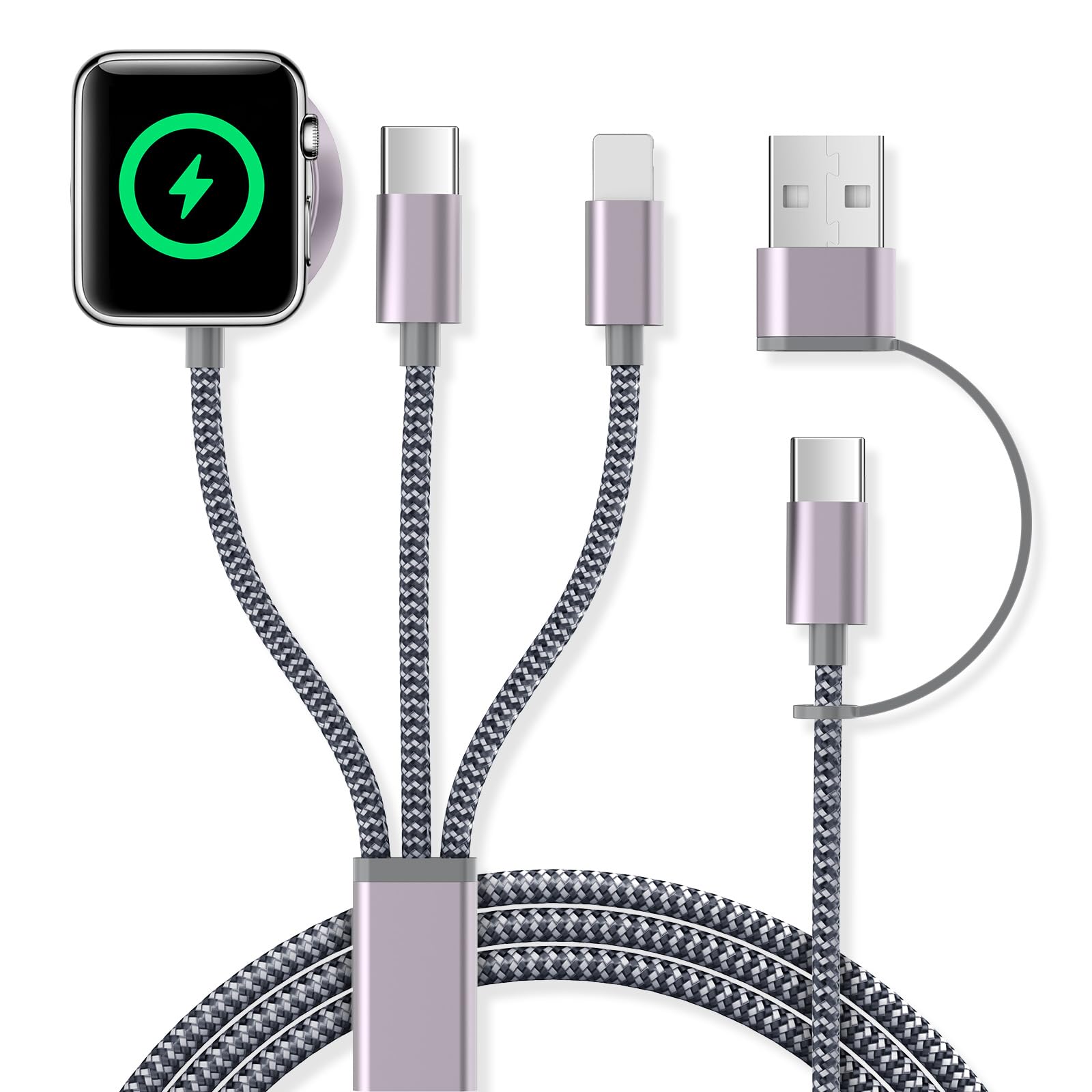 Ladekabel für Apple Watch und iPhone Ladegerät - 3 in 2 Charging Kabel Ladestation für iWatch Serien, 120cm USB C SchnellLadekabel für iPhone 15/14/13/12/11/iPad/AirPods