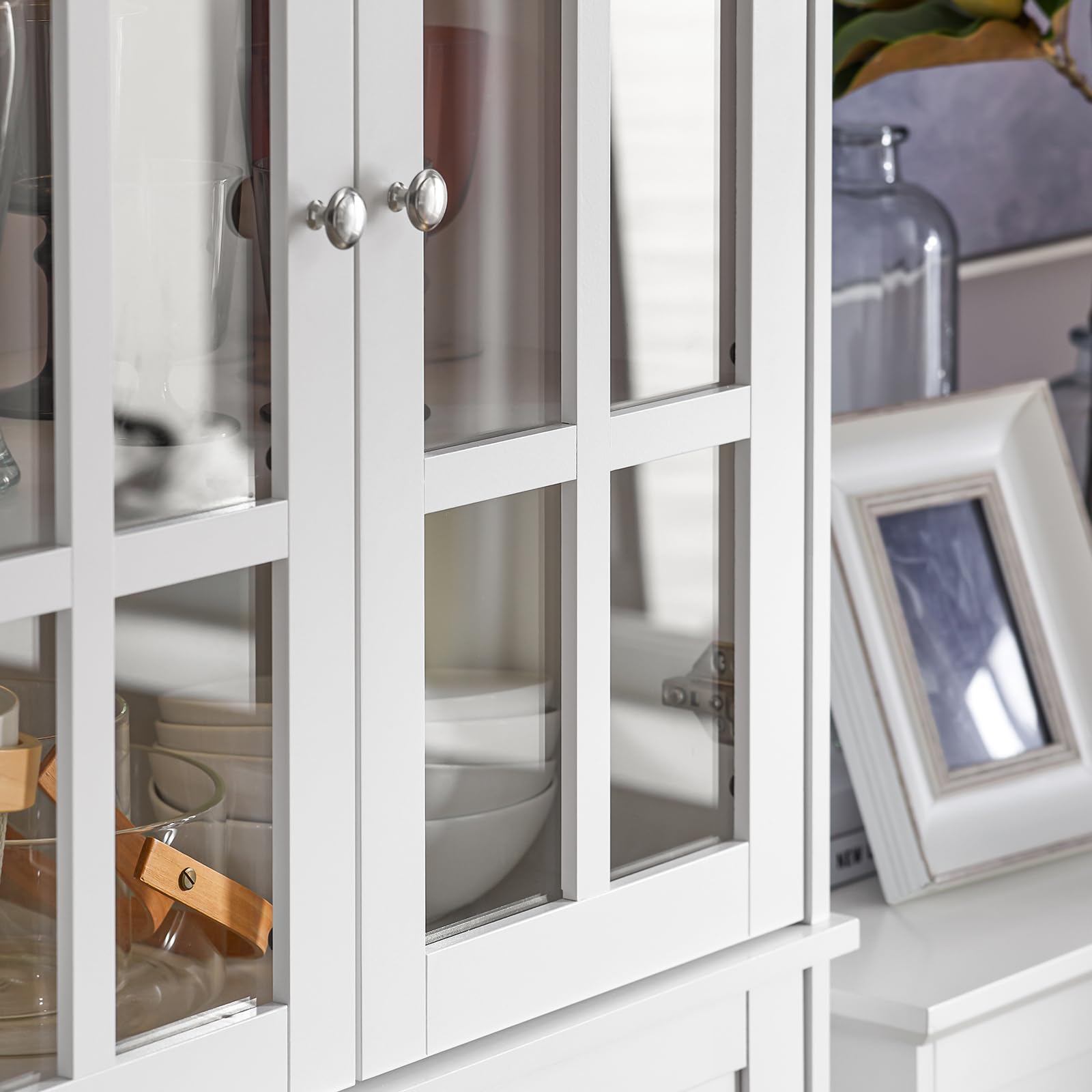 SoBuy Credenza Alta per Cucina Mobile Buffet in Legno con 6 scomparti e 2 cassetti Armadio Dispensa in Stile moderno Bianco 75x40x175cm FSB76-W