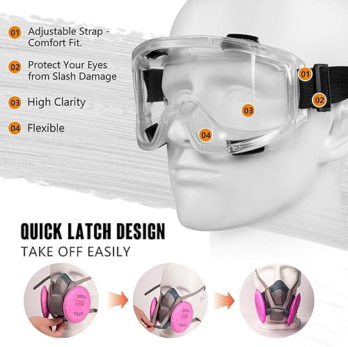 Miniatura 2 de Respirador de máscara de media cara 6502QL  Respirador de polvo de pintura reutilizable con filtros para carpintería química por pulverización de