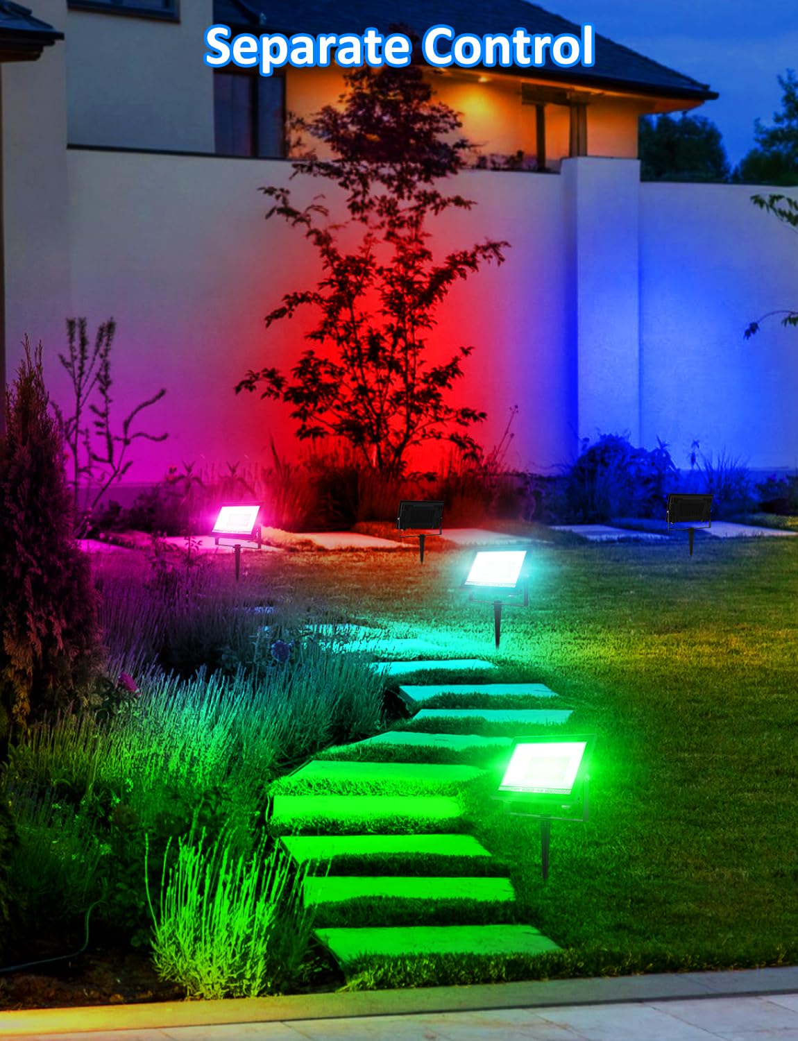 NATPOW Faretto LED per esterni 60W, faretti led esterno con telecomando e controllo app Bluetooth, dimmerabile proiettori che cambia colore, IP66 impermeabile per giardino, cortile, feste (2 pezzi)