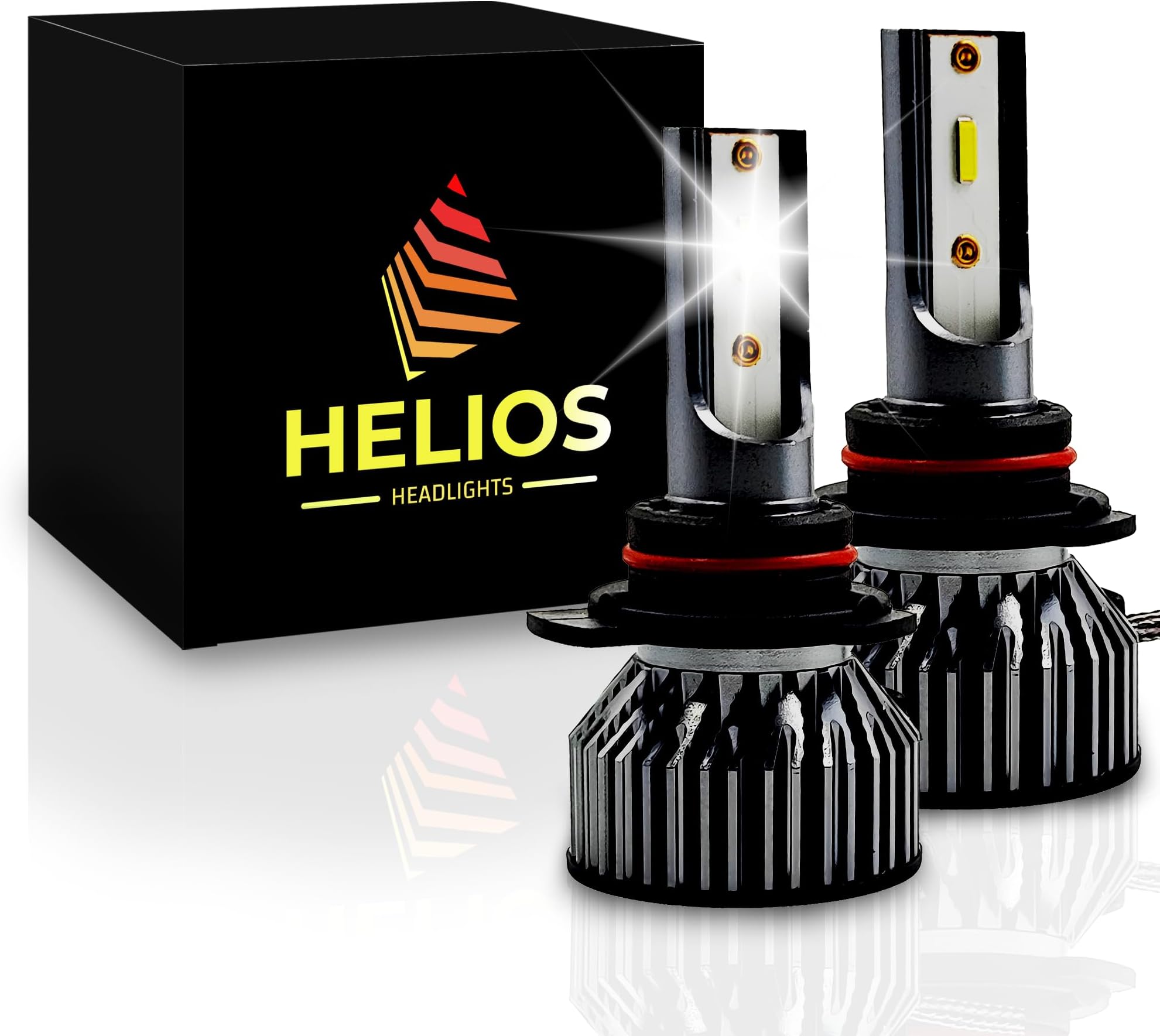 Helios Headlights HIR2 / 9012 Bulbs Led 18000 LM Super Bright Fan Cooling All In One Cool White Conversion Kit Hi/Lo (DC 9-30V) 6000K (36W x2) 30,000Hours over 200% Brighter, Braided Cable