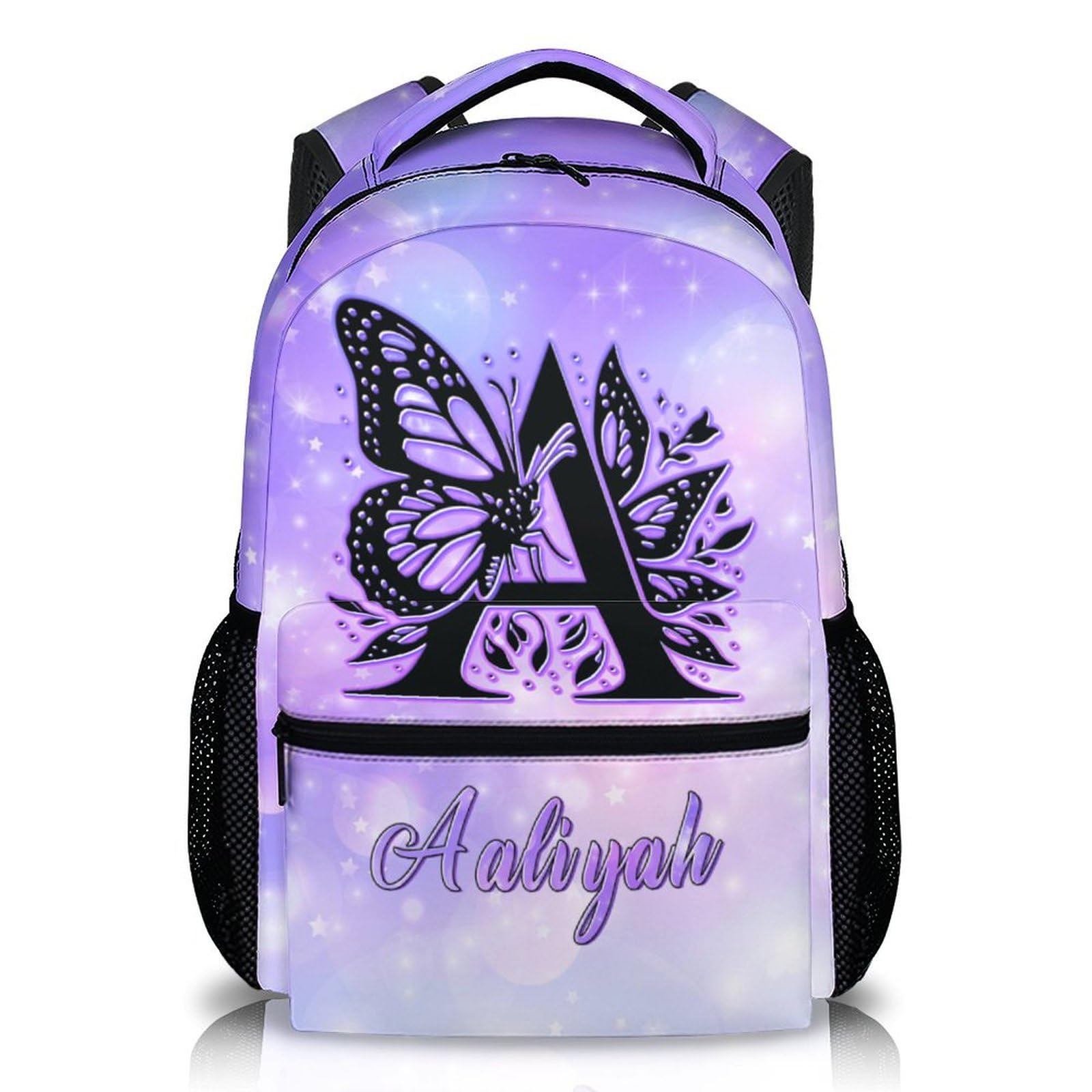 Custom Backpack for Girls Ages 6-8, Personalized Initial Bookbag with Name for Kids Teens, 17Inch Butterfly Monogram Backpacks for Elementary