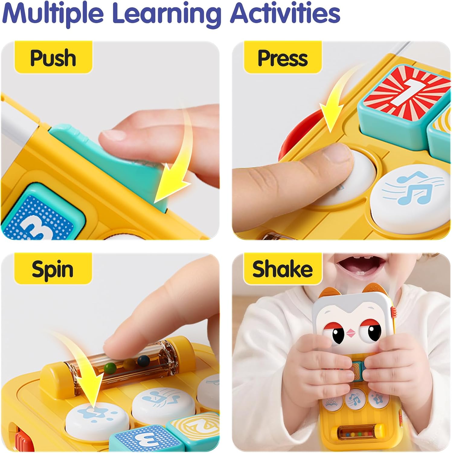 HOLA Toys for 1 Year Old Boys & Girls, Owl Phone Baby Toys 6-12 Months, Learning/Soothing Mode Musical Infant Toy with Lullabies, Fine Motor Skills Sensory Toy for Travel, Easter Basket Stuffers