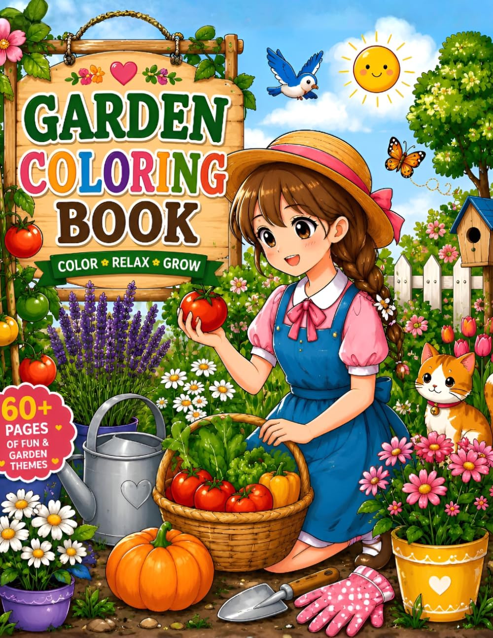 Bloom & Grow Garden Coloring Book: 60+ Fun & Relaxing Garden Pages Perfect for Kids Flowers, Butterflies & Fun Nature Scenes