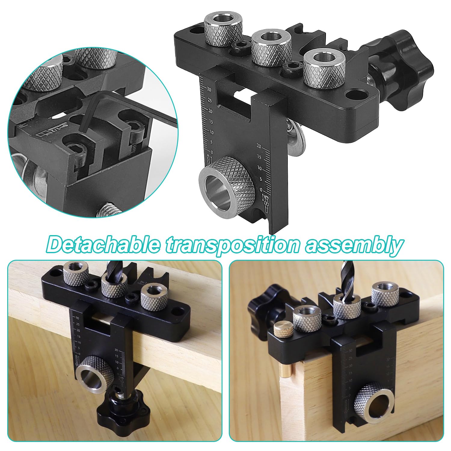 Dima Per Fori A Tasca Regolabile - Guida Per Foratura Inclinata Legno, Lega Alluminio Per Fai Da Te E Mobili