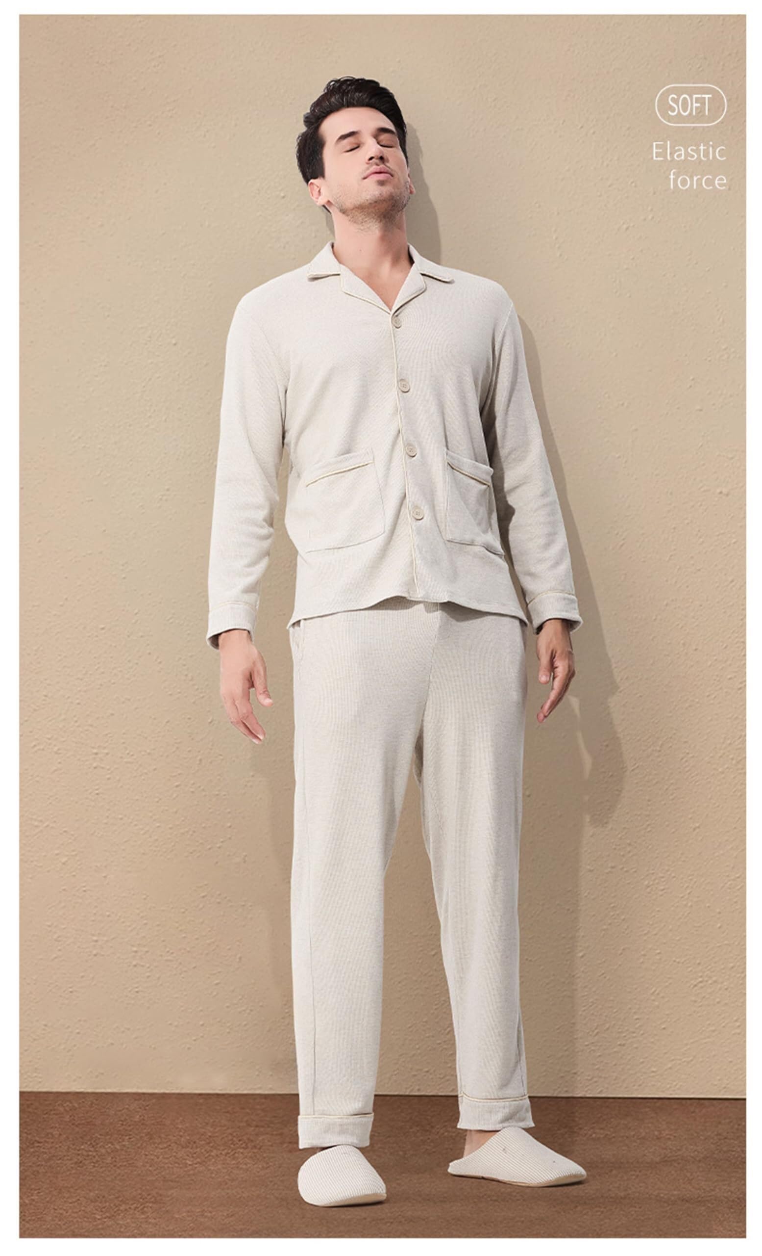 Conjunto de pijama de franela de invierno for hombre, suave, de 2 piezas, clásico, con botones y solapa, camiseta de manga larga y pantalones, tallas L-3XL