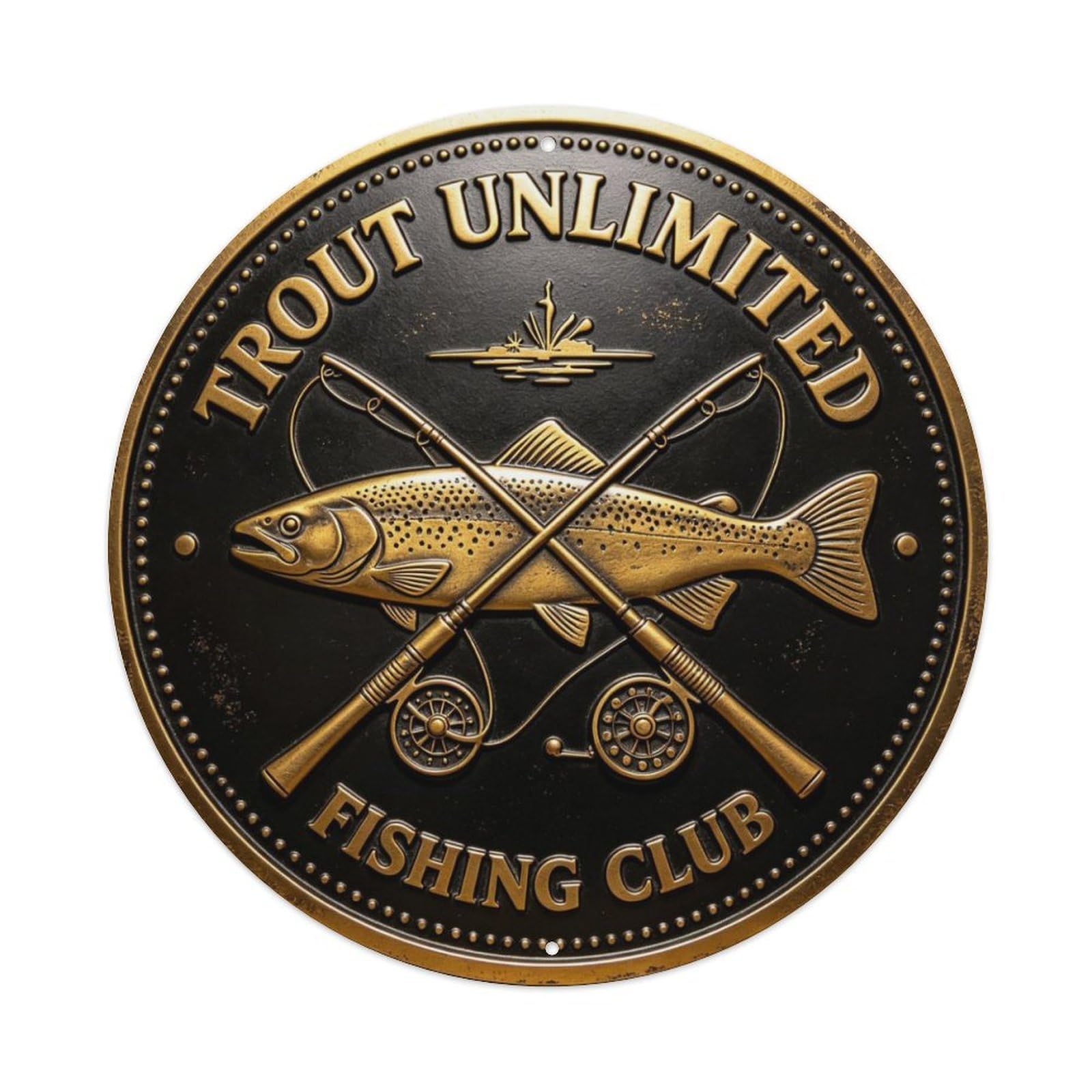 Vintage Fishing Club Metal Tin Sign Plaque