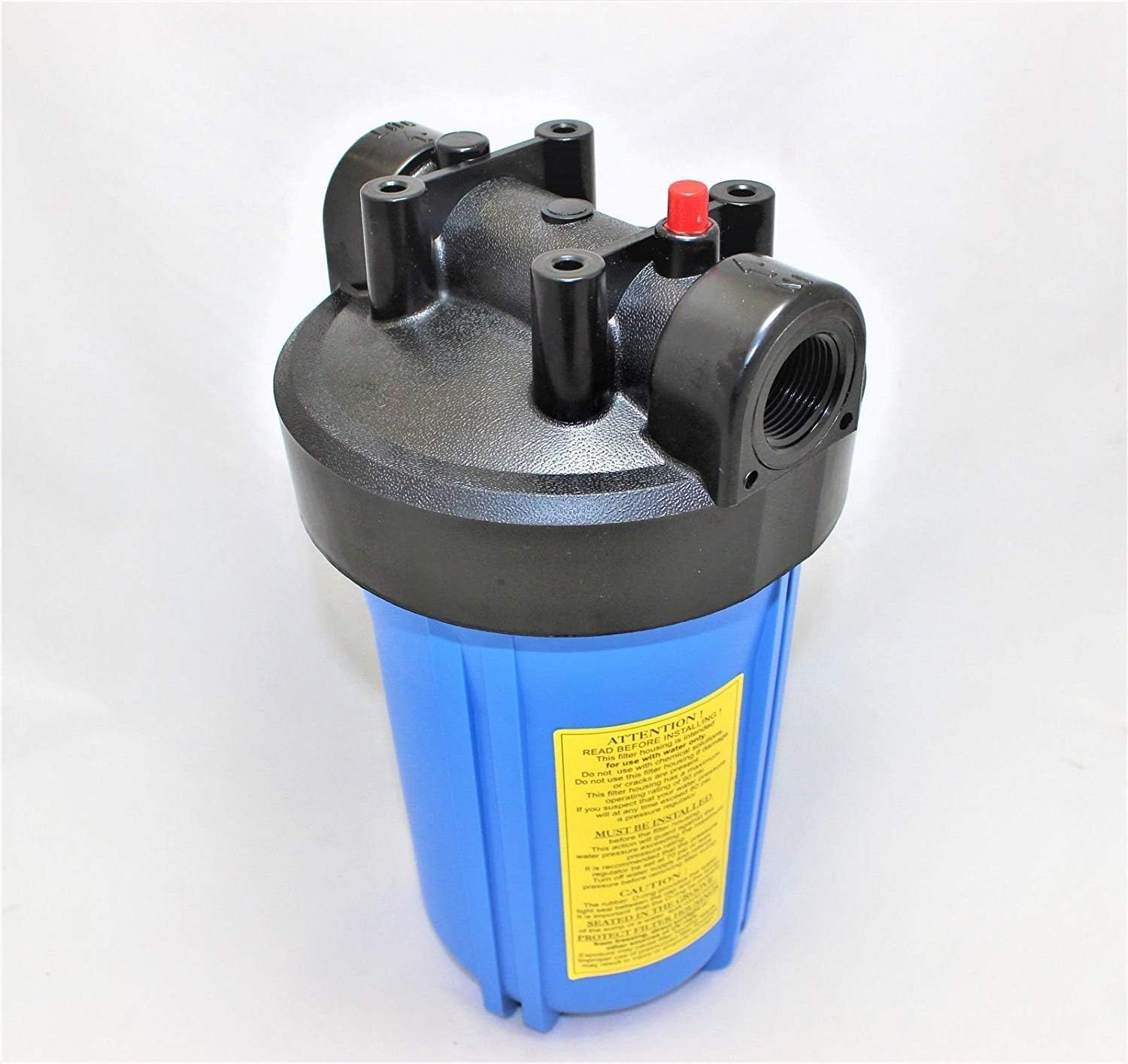10" Full Flow (BB) Water Filter Housing for Whole House, high Flow, Blue Sump/Black Cap, 1" NPT, with Pressure Release (Single Housing) Compatible to 150237