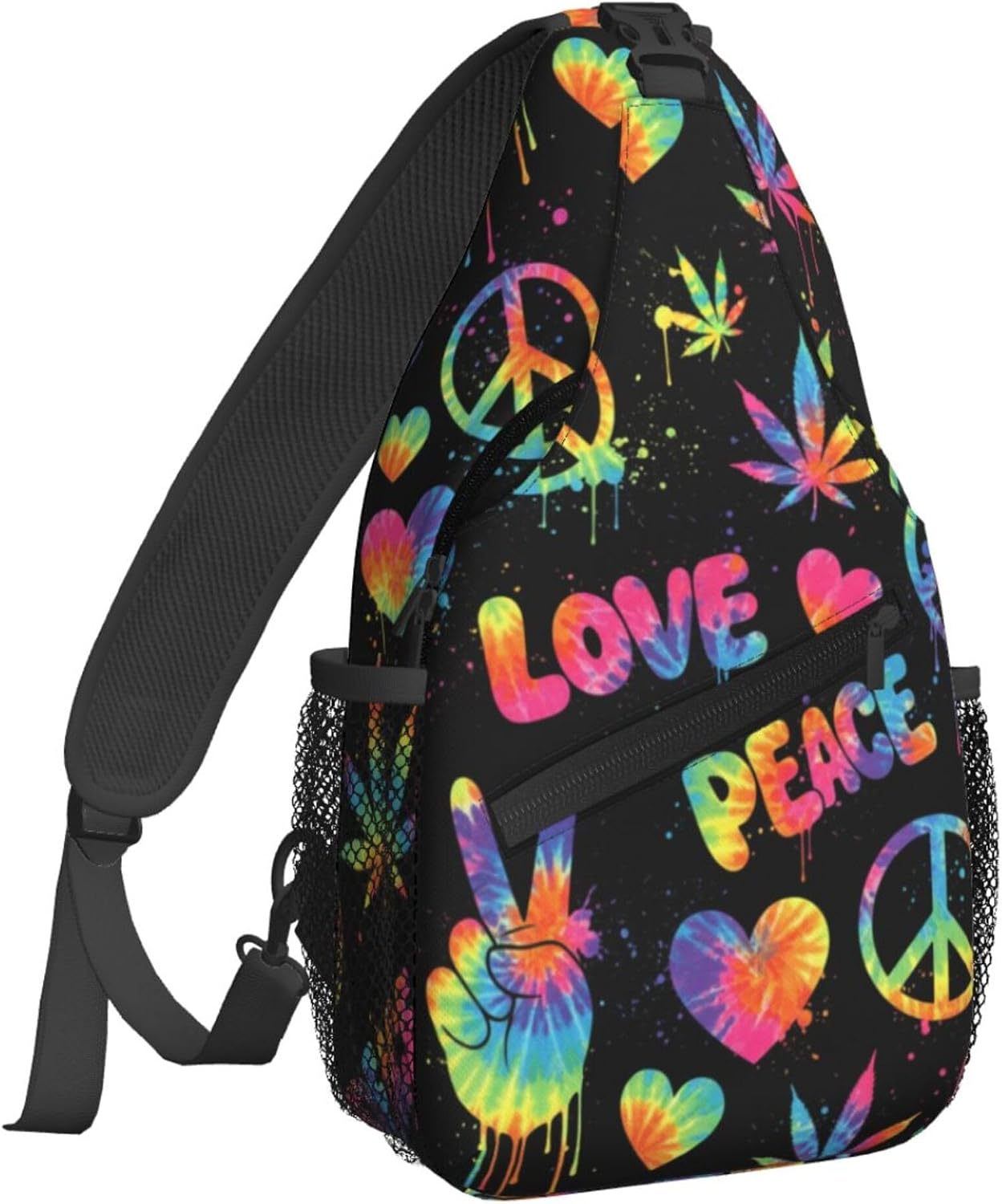 Famame Rainbow Peace Love Sign Gesture Sling Backpack Chest Bag Crossbody Shoulder Bag Gym Cycling Travel Hiking Daypack For Men Women