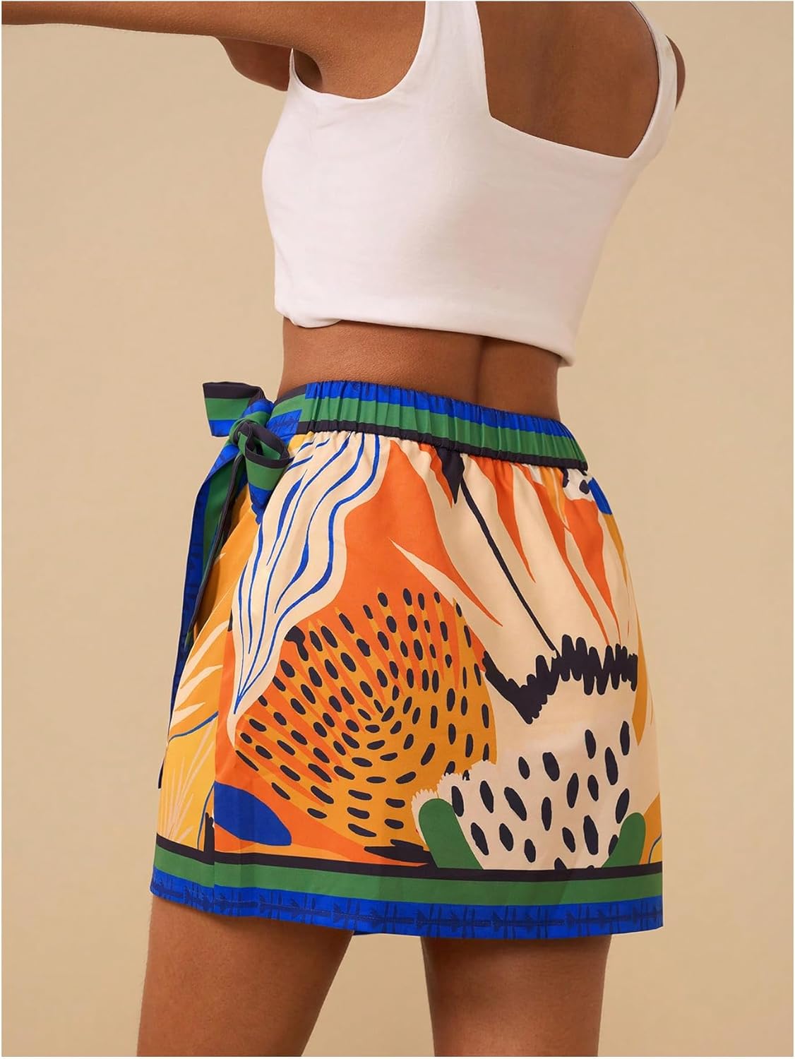 MakeMeChic Women's Floral High Waist Skirt Wrap Knot Side Summer Short Skirts - Image 3