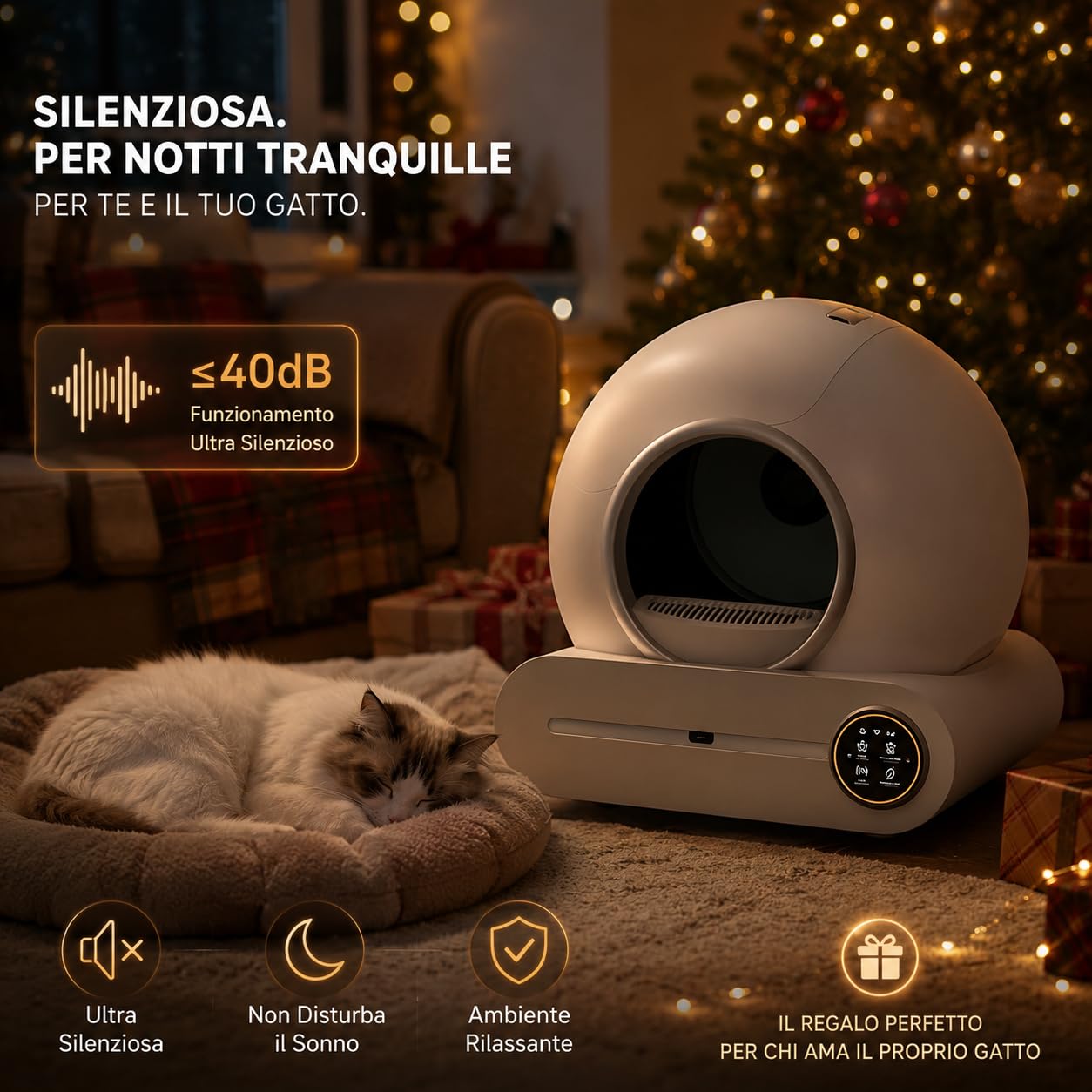 Lettiera Gatto Autopulente 65L + 9L, Lettiera Automatica per Gatti con Monitoraggio Sanitario APP, Include 1 Tappetino e 5 Rotoli di Sacchi per la Spazzatura