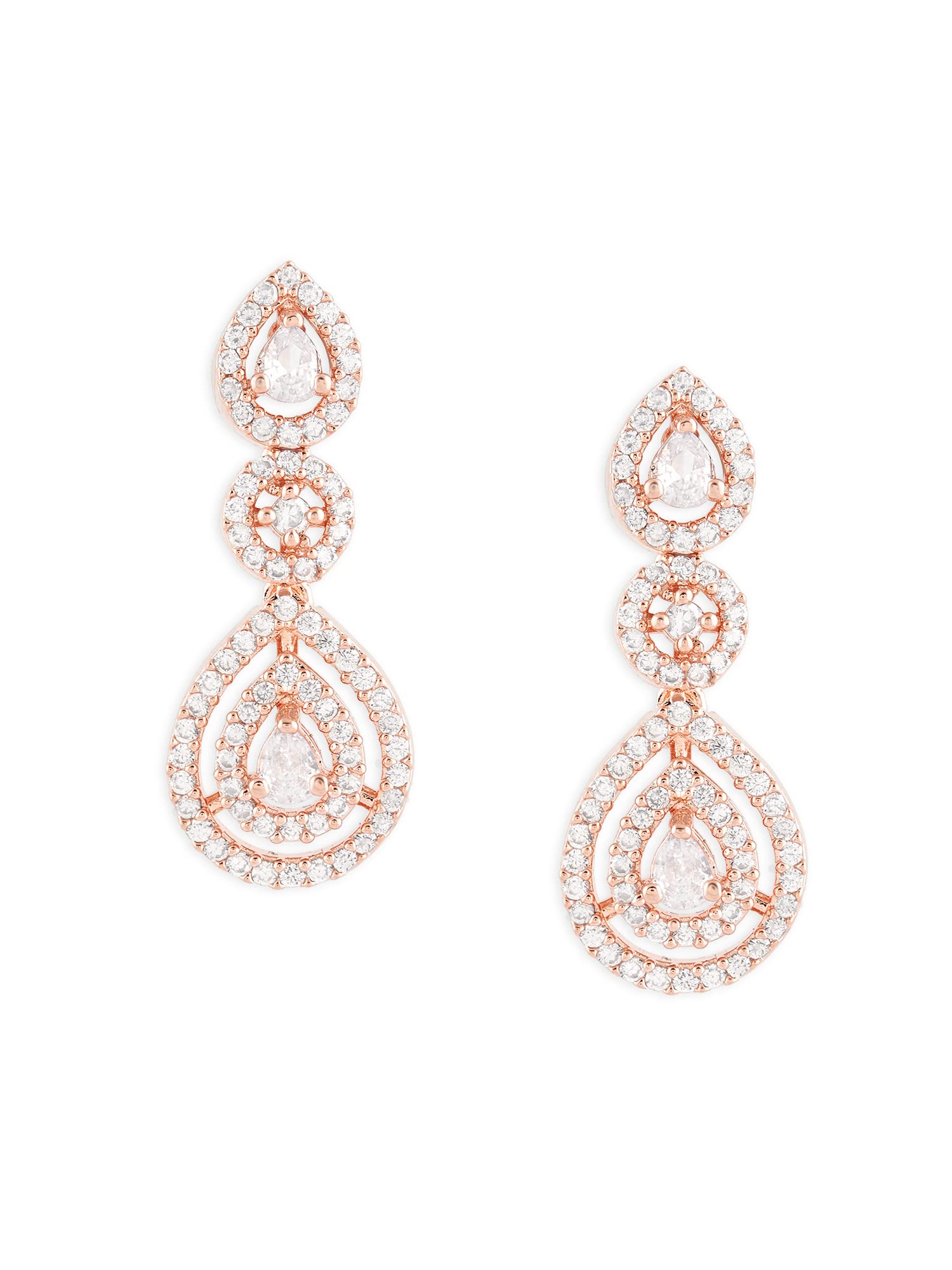 Zaveri Pearls Rose Gold Dazzling Cubic Zirconia Contemporary Drop Earring For Women-ZPFK15943 (B0C4H9ZFFQ) Amazon Price History, Amazon Price Tracker